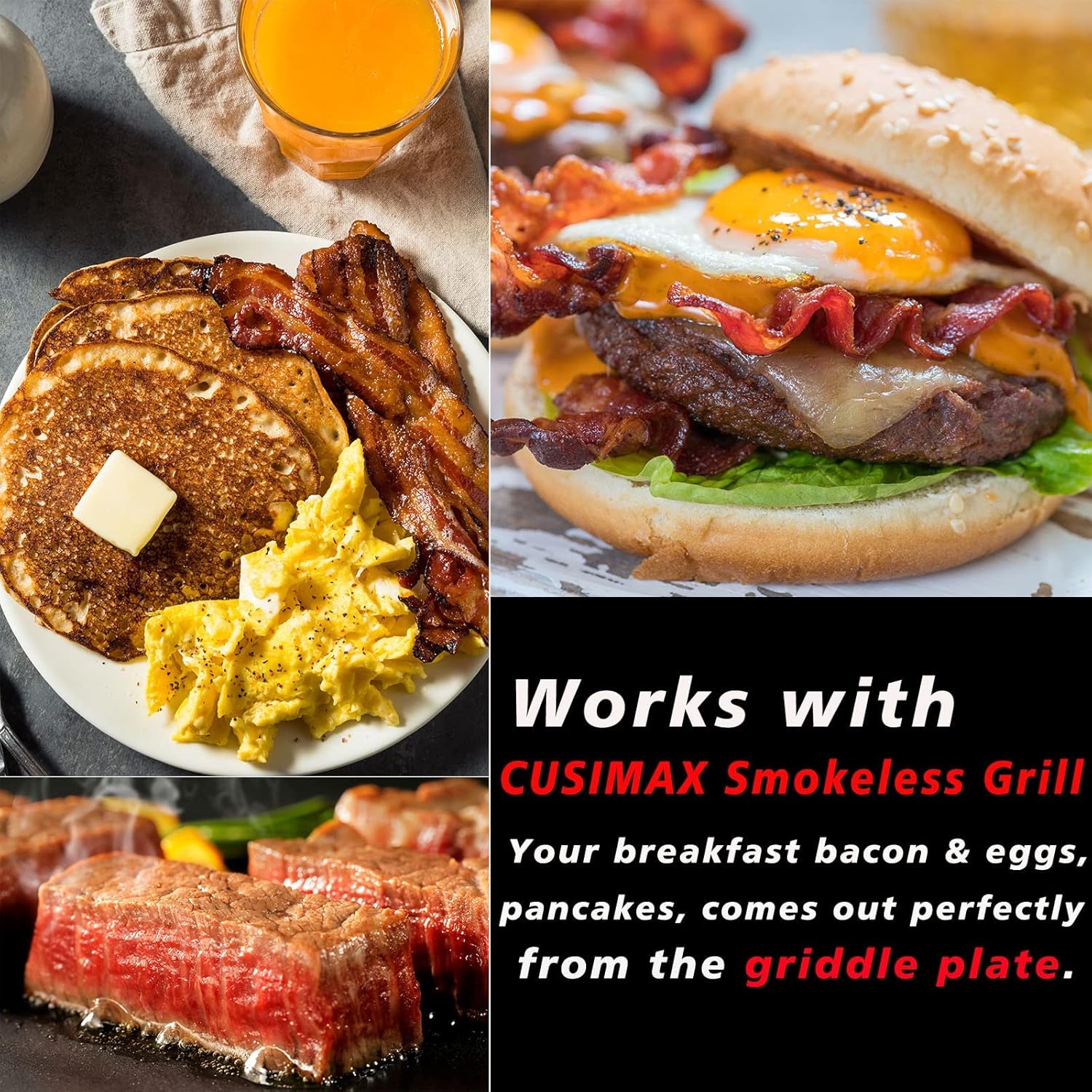 Cusimax Smokeless Grill Stove Top Griddle Plate - Non-Stick Aluminum Pancake Griddle Pan, Dishwasher Safe - 14.96" x 8.66