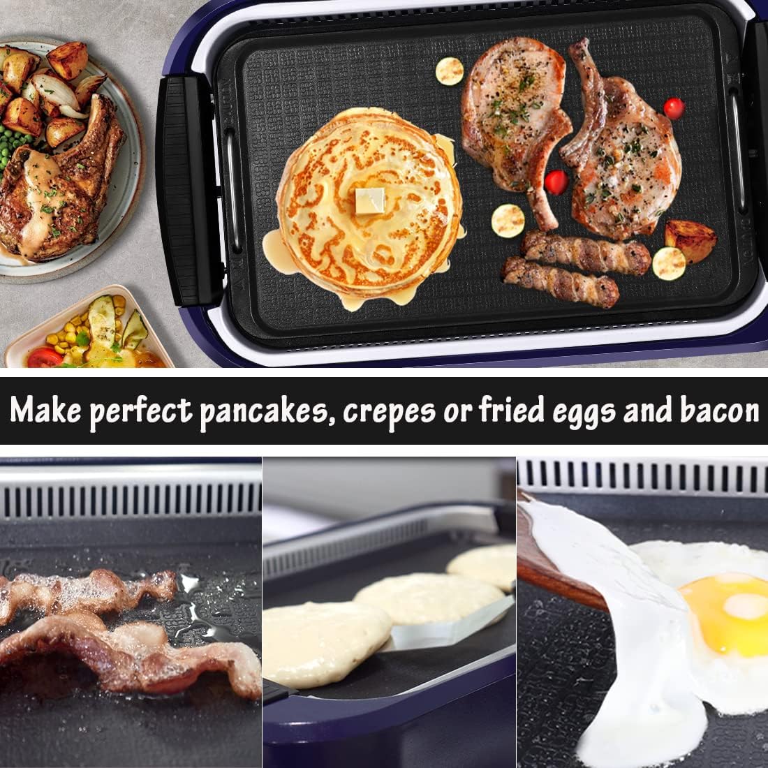 Cusimax Smokeless Grill Stove Top Griddle Plate - Non-Stick Aluminum Pancake Griddle Pan, Dishwasher Safe - 14.96" x 8.66