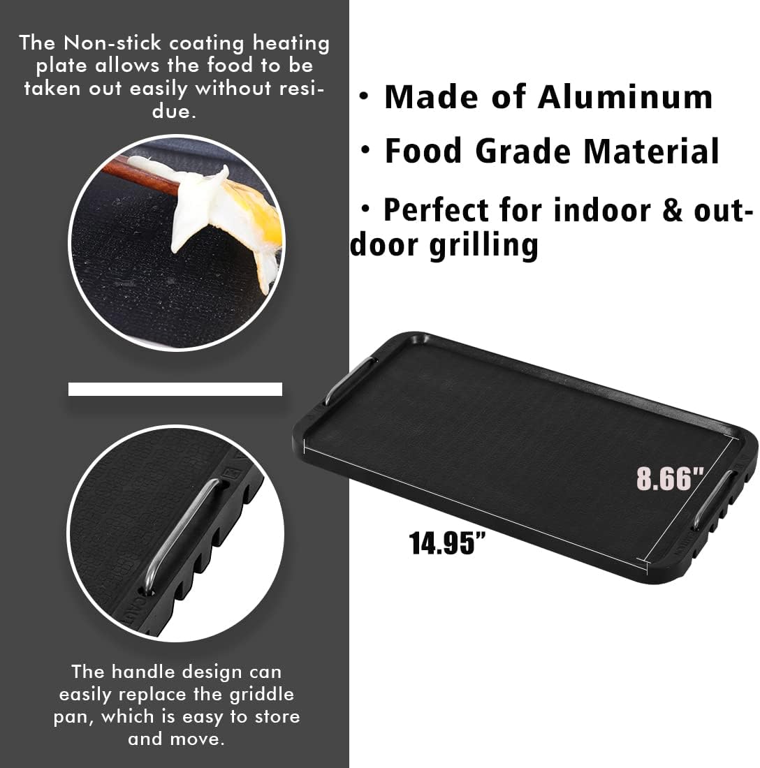 Cusimax Smokeless Grill Stove Top Griddle Plate - Non-Stick Aluminum Pancake Griddle Pan, Dishwasher Safe - 14.96" x 8.66
