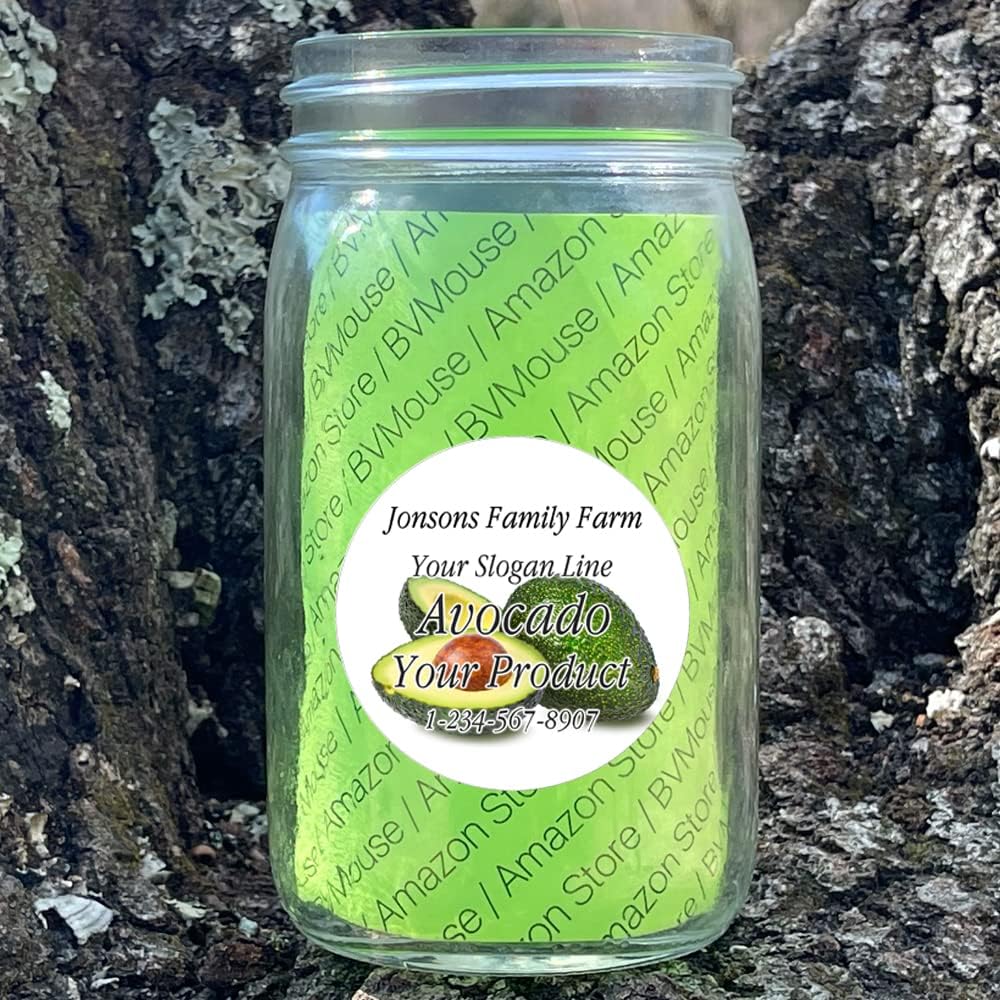 Customizable 2 inch Round Paper Labels for Mason Jars - Set of 120 Labels for Home Canning, Jam, Jelly, Marmalade, Syrup, and Preserves - Personalized Farm Kitchen Labels for Avocado Flavor