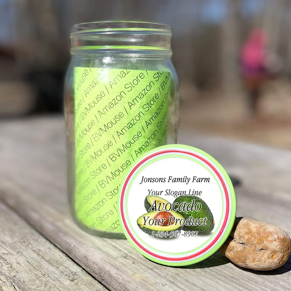 Customizable 2 inch Round Paper Labels for Mason Jars - Set of 120 Labels for Home Canning, Jam, Jelly, Marmalade, Syrup, and Preserves - Personalized Farm Kitchen Labels for Avocado Flavor