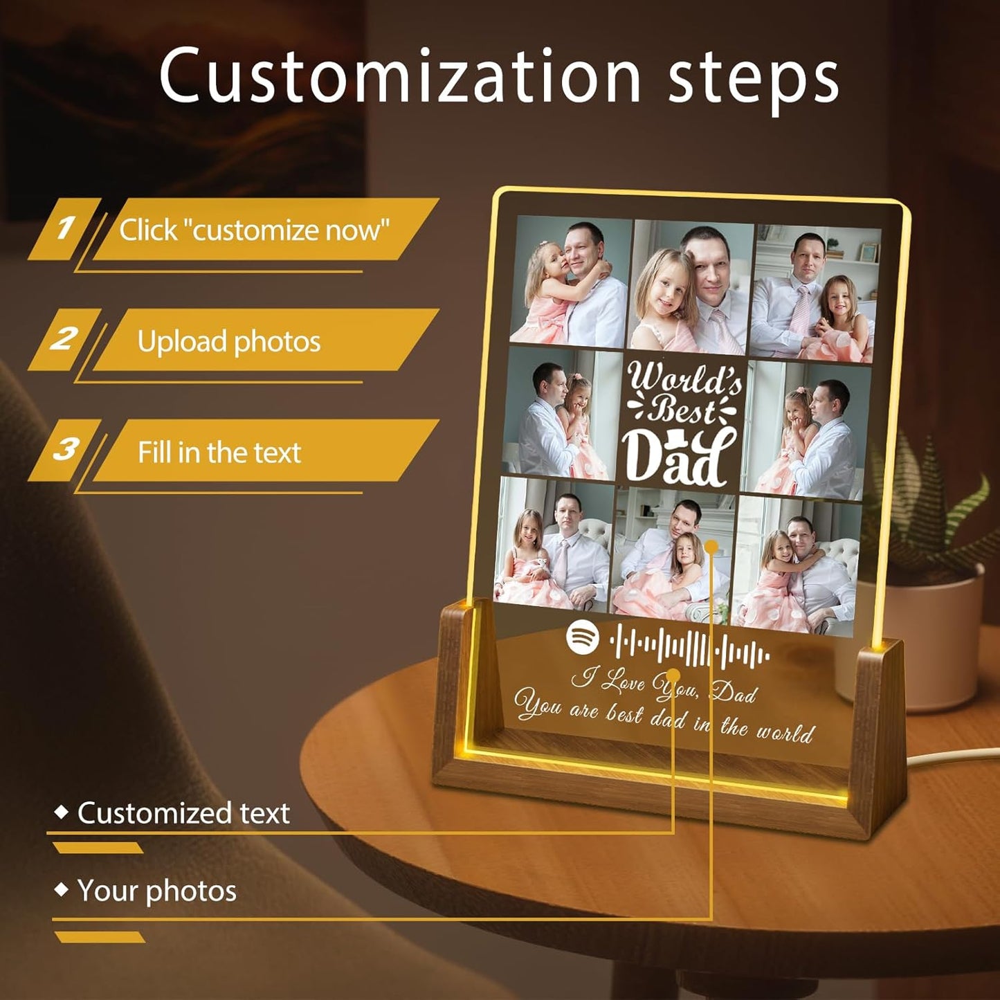 Customized Spotify Plaque: Personalized Father's Day Gift for Dad with Photos - Birthday Gift for Best Dad Ever from Daughter or Son