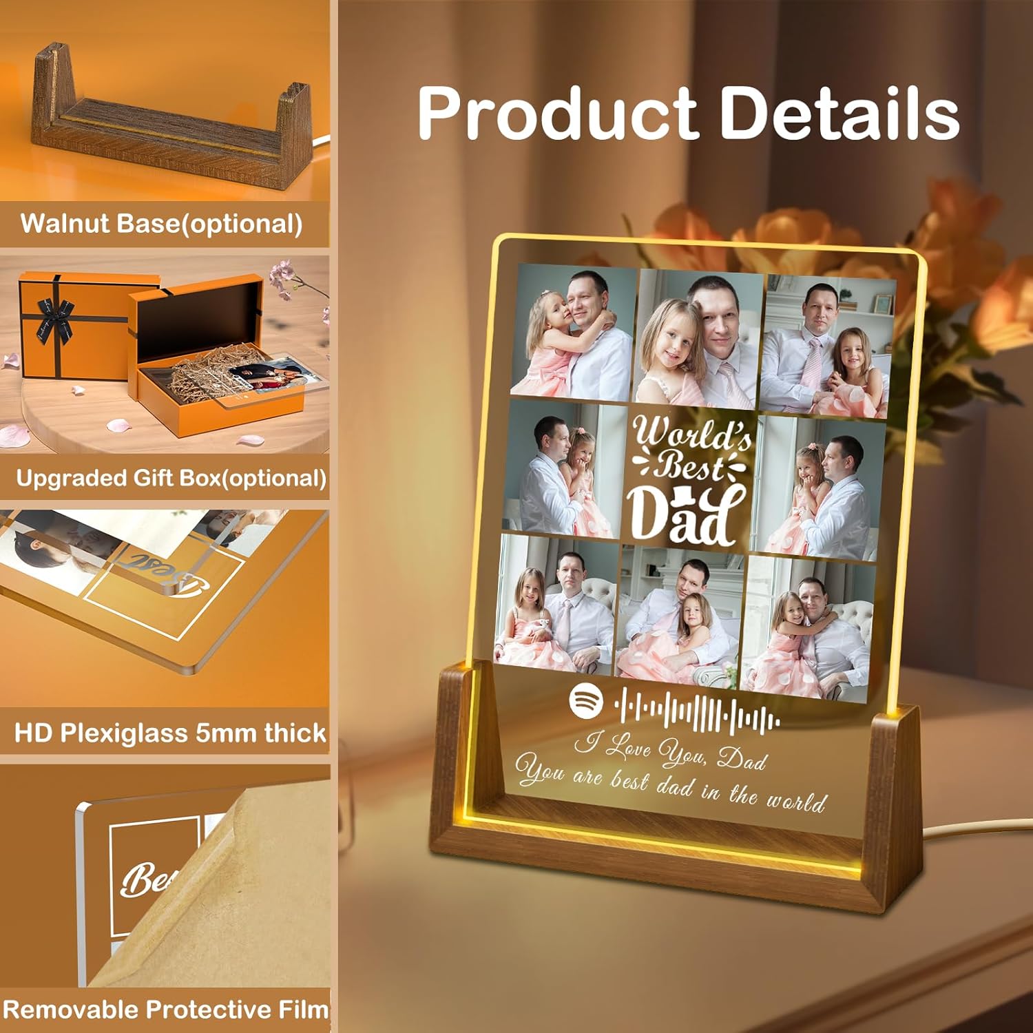 Customized Spotify Plaque: Personalized Father's Day Gift for Dad with Photos - Birthday Gift for Best Dad Ever from Daughter or Son