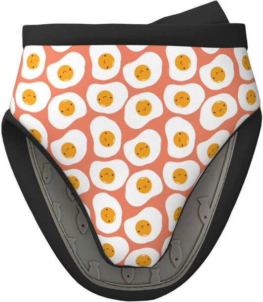 Cute Mini Silicone Oven Mitts for Cooking & Baking - Heat Resistant Funny Fried Egg Design - Kitchen Pinch Mitts