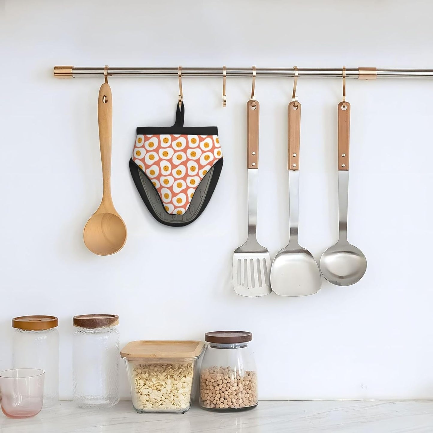 Cute Mini Silicone Oven Mitts for Cooking & Baking - Heat Resistant Funny Fried Egg Design - Kitchen Pinch Mitts