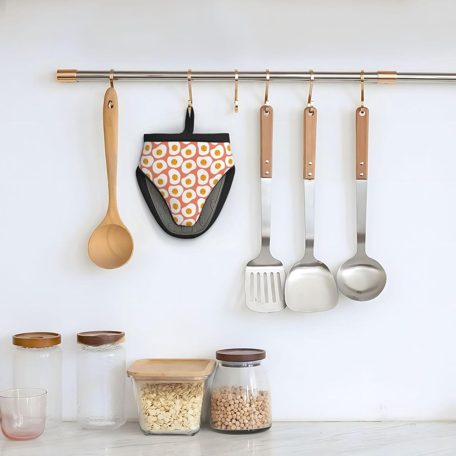 Cute Mini Silicone Oven Mitts for Cooking & Baking - Heat Resistant Funny Fried Egg Design - Kitchen Pinch Mitts