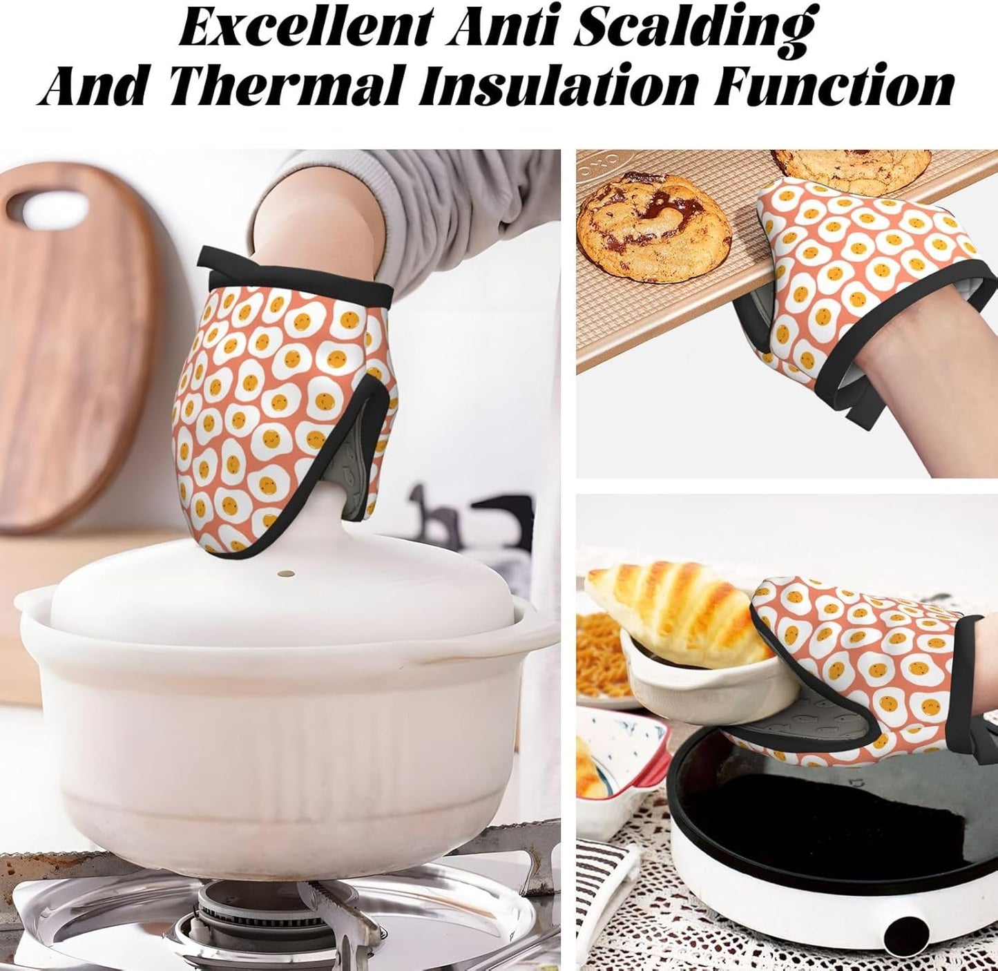 Cute Mini Silicone Oven Mitts for Cooking & Baking - Heat Resistant Funny Fried Egg Design - Kitchen Pinch Mitts