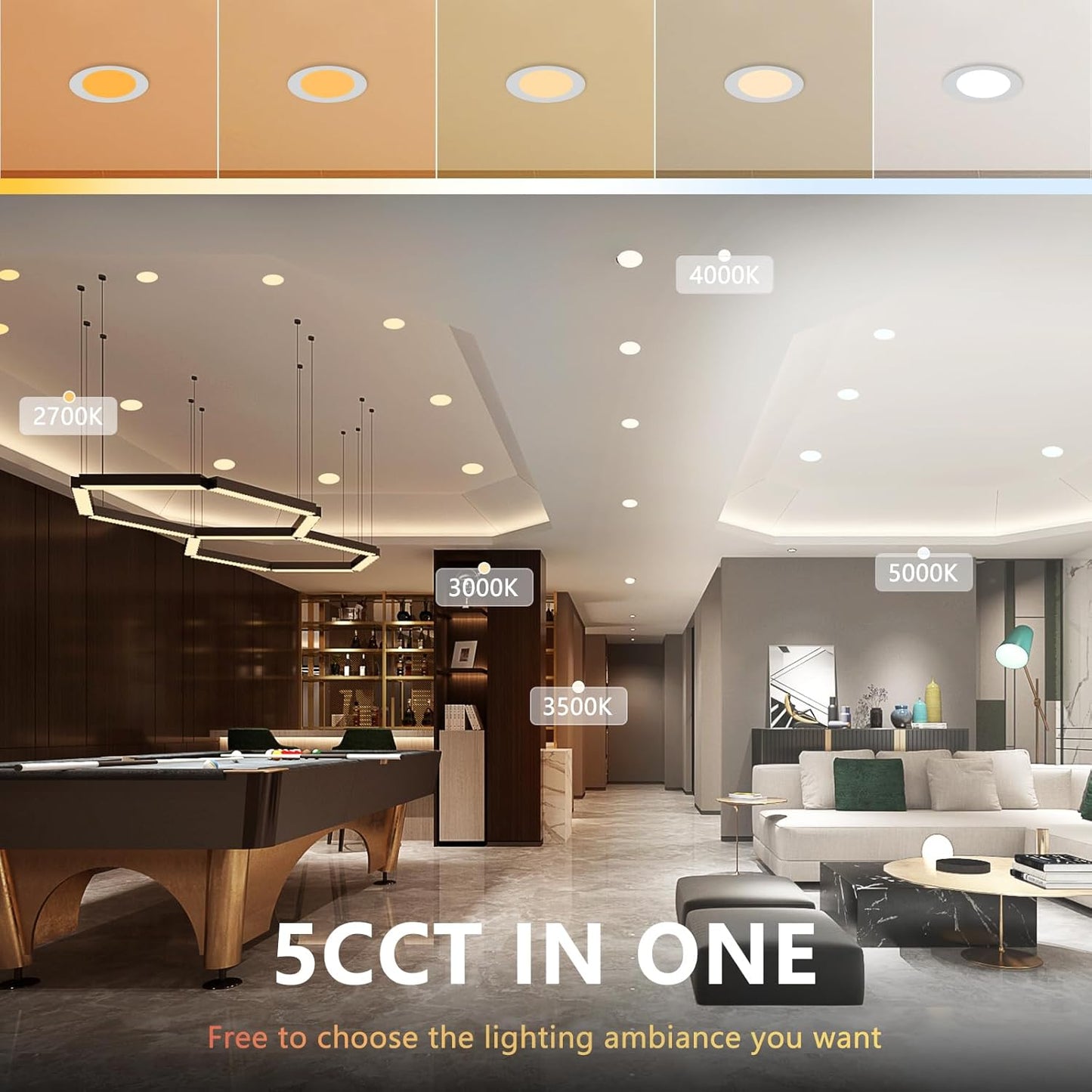 CycevSun 4 Inch Canless Wafer Pot Lights - Dimmable, 5 Color Options, 9W, 120V, IC Wet Rated, ETL - 12 Pack