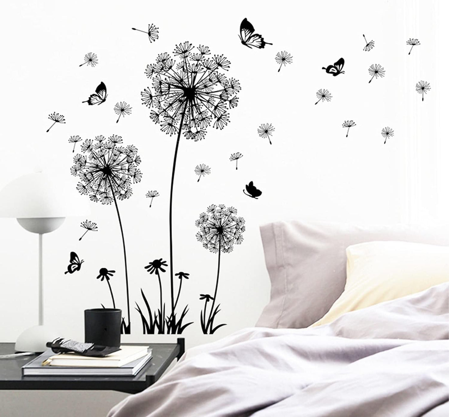 Dandelion Flower Wall Decals Set with Butterflies - Removable Floral Stickers for Bedroom, Office, Living Room - Peel and Stick Wall Art Decor for Bathroom