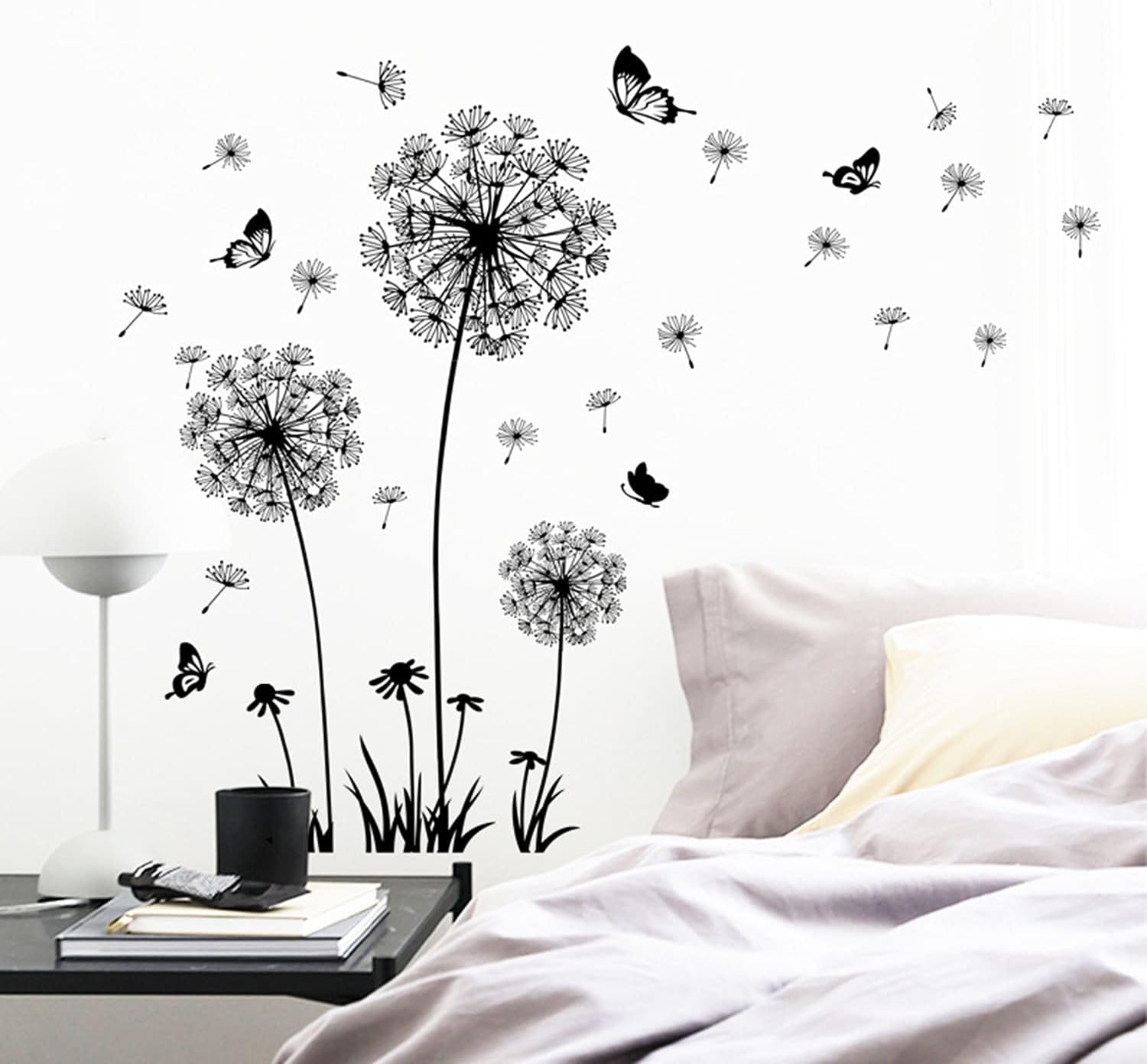 Dandelion Flower Wall Decals Set with Butterflies - Removable Floral Stickers for Bedroom, Office, Living Room - Peel and Stick Wall Art Decor for Bathroom