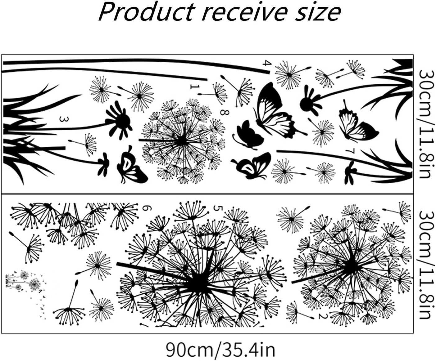 Dandelion Flower Wall Decals Set with Butterflies - Removable Floral Stickers for Bedroom, Office, Living Room - Peel and Stick Wall Art Decor for Bathroom