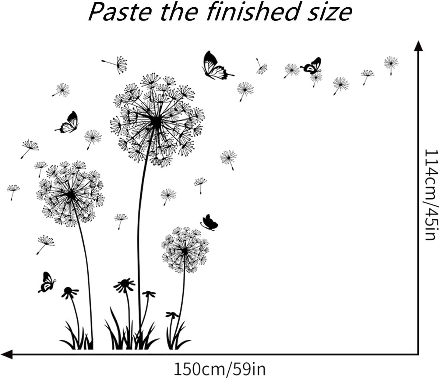 Dandelion Flower Wall Decals Set with Butterflies - Removable Floral Stickers for Bedroom, Office, Living Room - Peel and Stick Wall Art Decor for Bathroom
