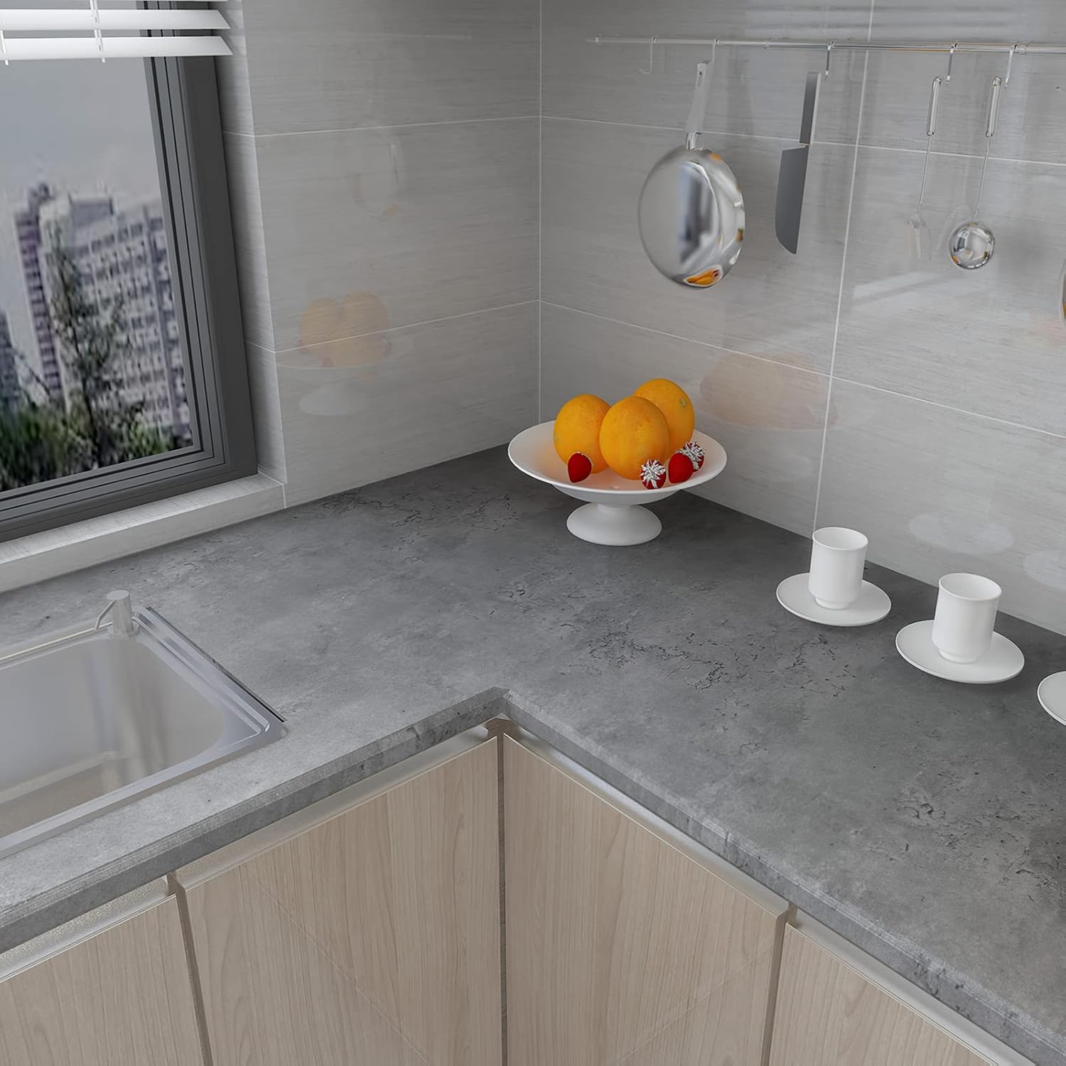 Dark Concrete Peel and Stick Wallpaper - Waterproof Matte Gray Contact Paper for Kitchen, Bathroom, Living Room - Removable Self-Adhesive Cement Texture Wallpaper 31x157 inch