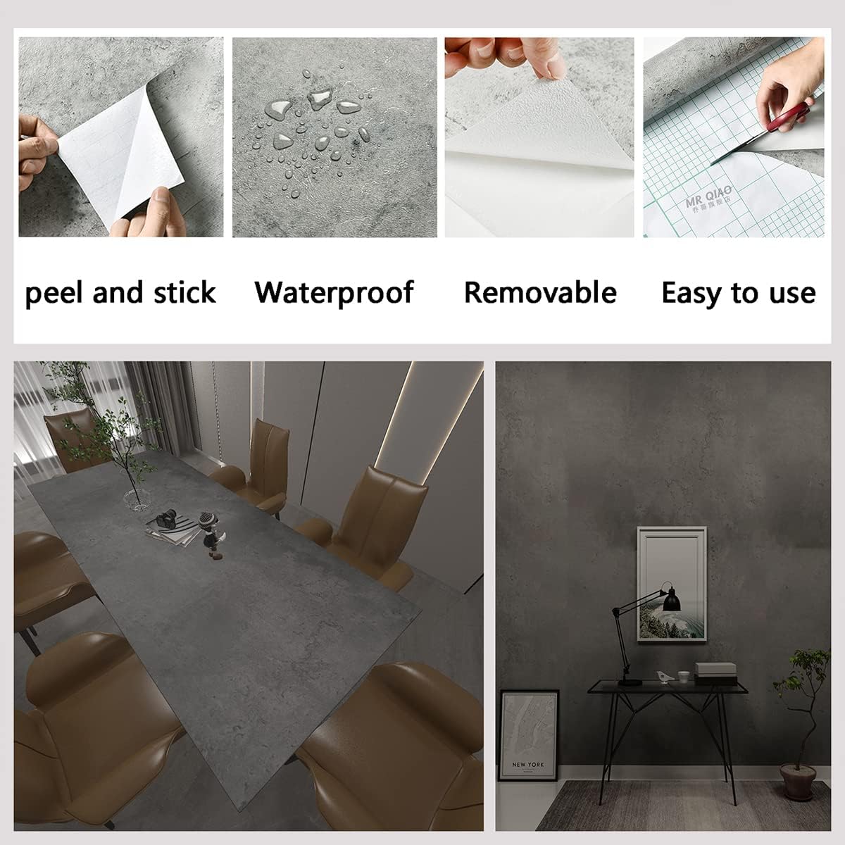 Dark Concrete Peel and Stick Wallpaper - Waterproof Matte Gray Contact Paper for Kitchen, Bathroom, Living Room - Removable Self-Adhesive Cement Texture Wallpaper 31x157 inch