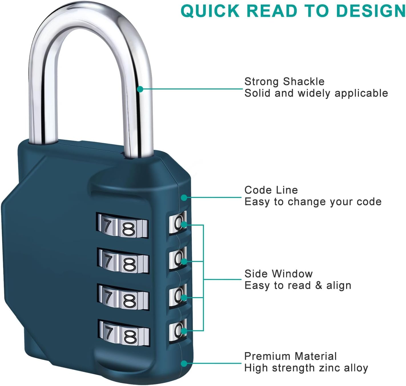 Dark Green 4-Digit Combination Padlock for Outdoor, School, Gym - ZHEGE Combination Lock - WildKart