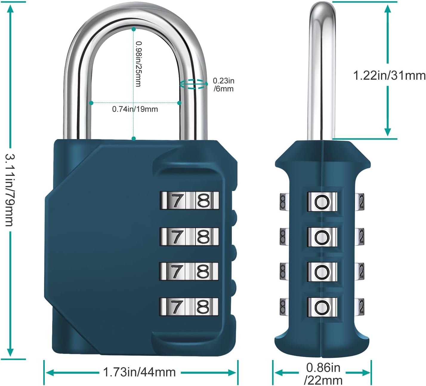 Dark Green 4-Digit Combination Padlock for Outdoor, School, Gym - ZHEGE Combination Lock - WildKart