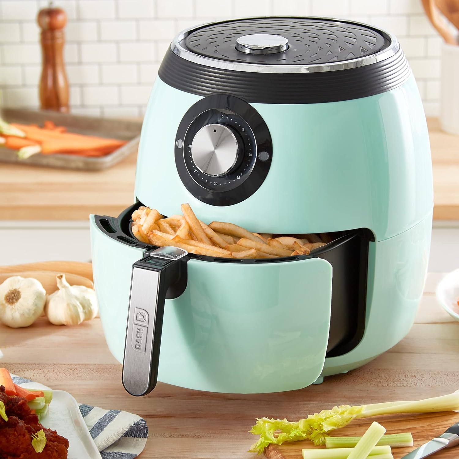 DASH Deluxe 6 Quart Electric Air Fryer Oven Cooker with Temperature Control and Non-stick Fry Basket - Aqua Blue