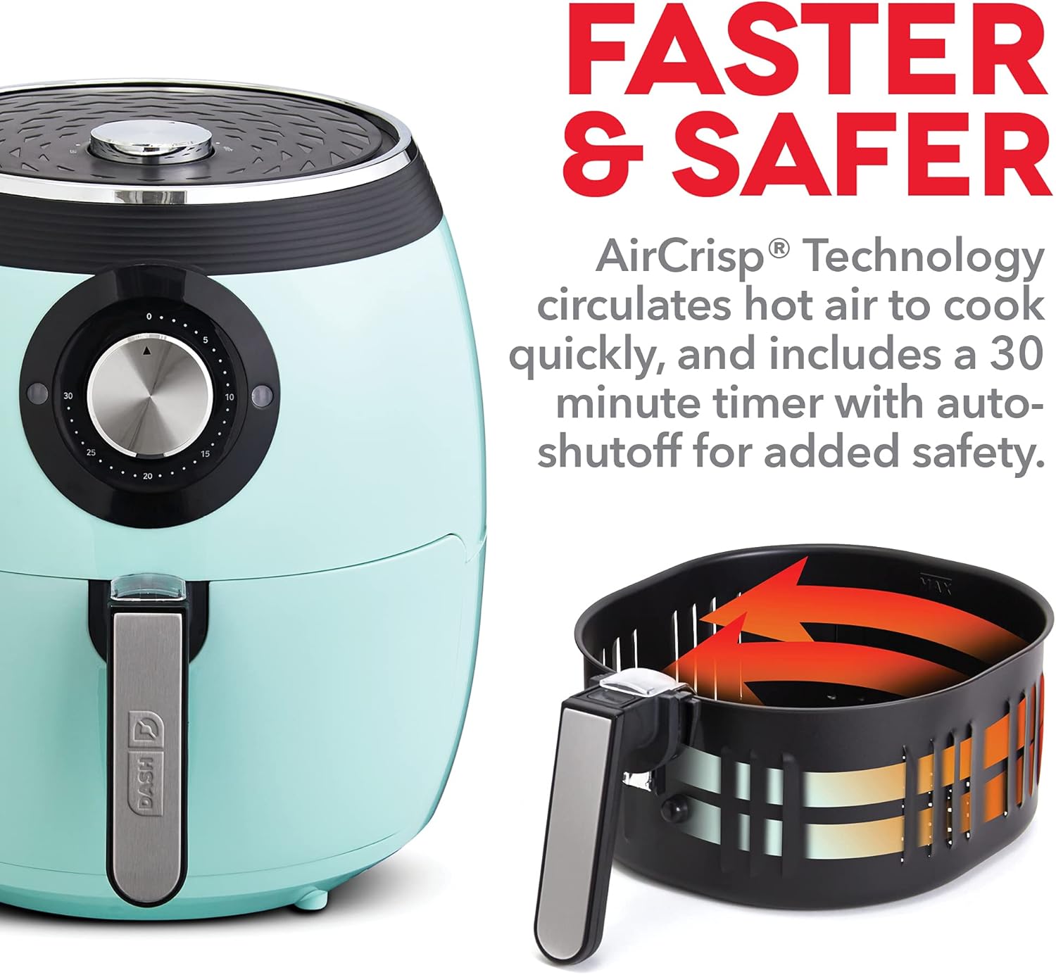 DASH Deluxe 6 Quart Electric Air Fryer Oven Cooker with Temperature Control and Non-stick Fry Basket - Aqua Blue