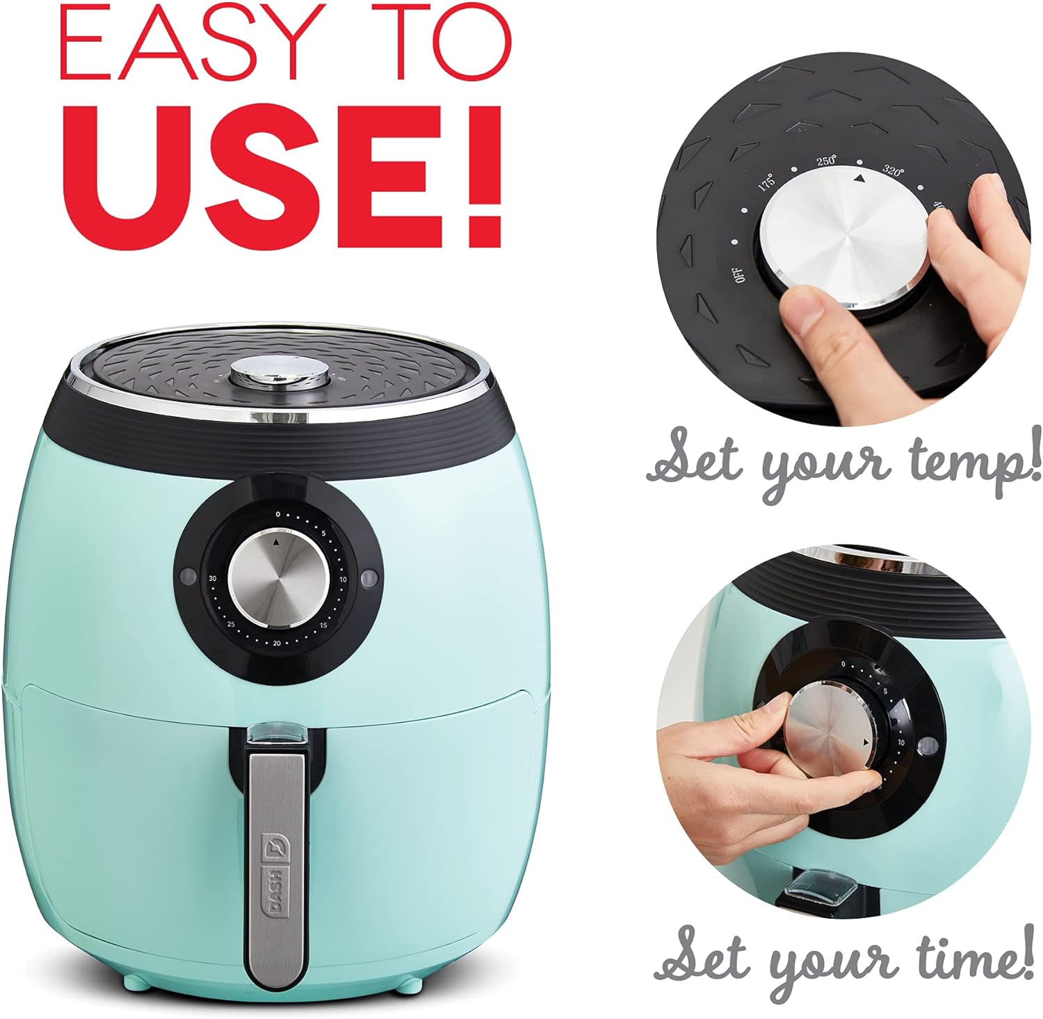 DASH Deluxe 6 Quart Electric Air Fryer Oven Cooker with Temperature Control and Non-stick Fry Basket - Aqua Blue