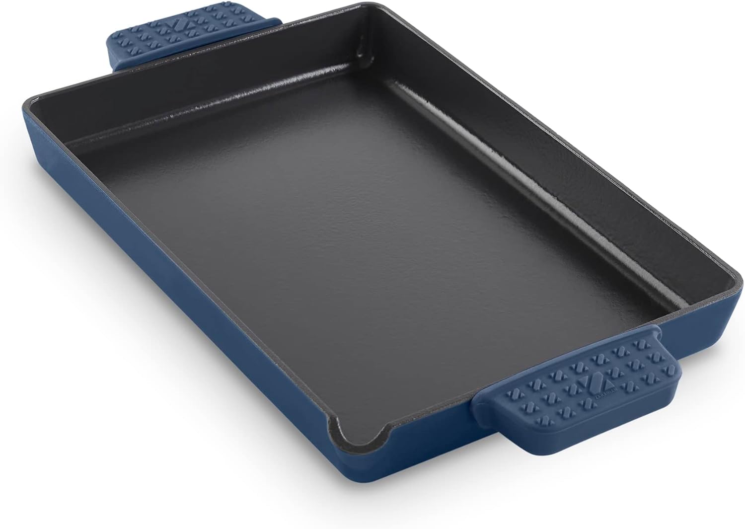 DASH Zakarian Nonstick Cast Iron Pan 9"x13" with Pour Spout and Silicone Grips - Blue, Ideal for Searing, Baking, Grilling