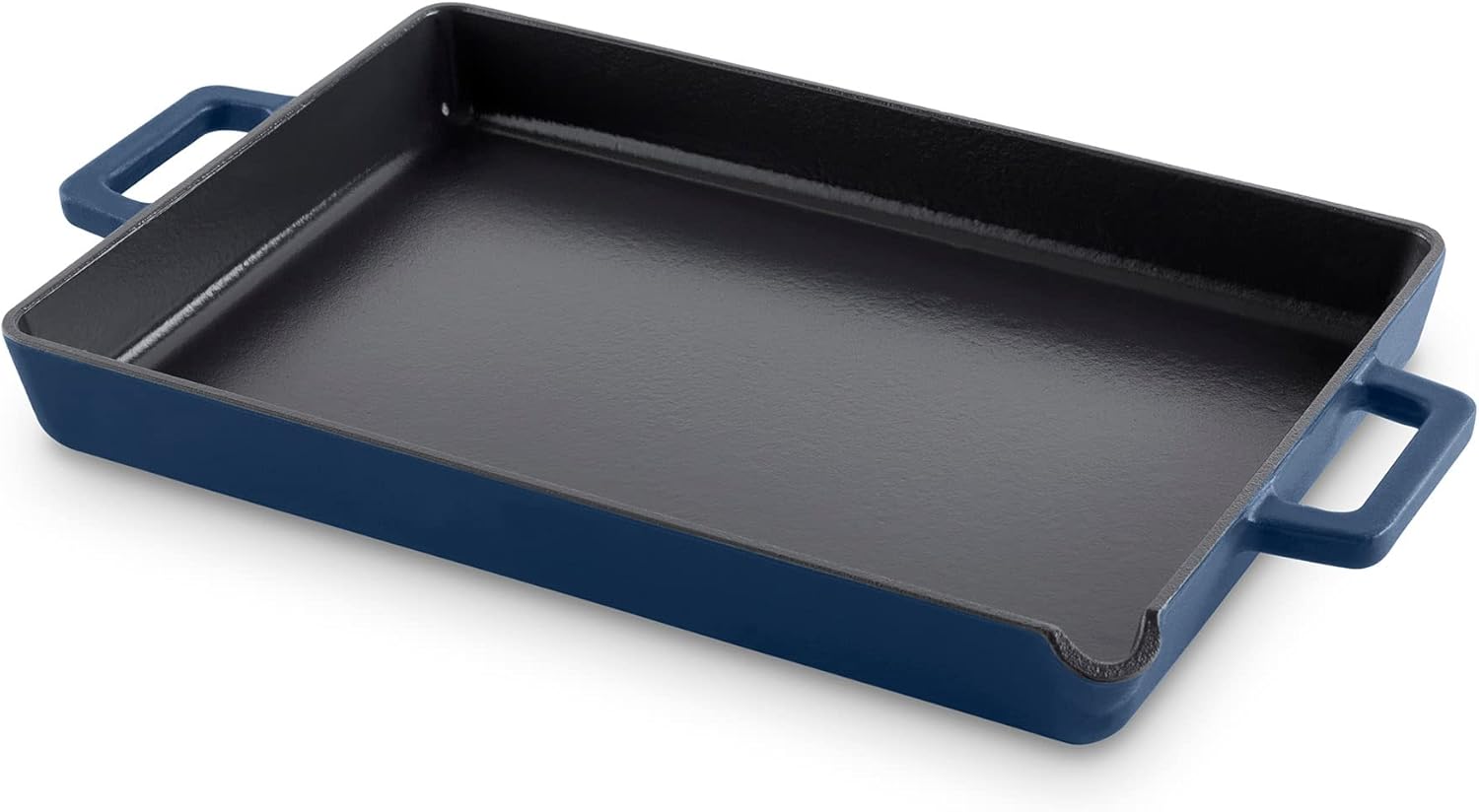 DASH Zakarian Nonstick Cast Iron Pan 9"x13" with Pour Spout and Silicone Grips - Blue, Ideal for Searing, Baking, Grilling