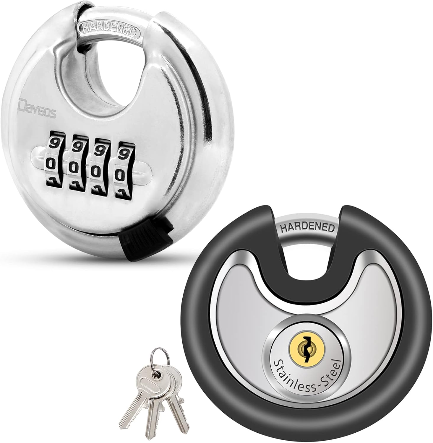 DAYGOS 4 Digit Combination Disc Padlock and Padlock with Keys,Outdoor Lock for Storage Unit,Gate,Fence,Trailer