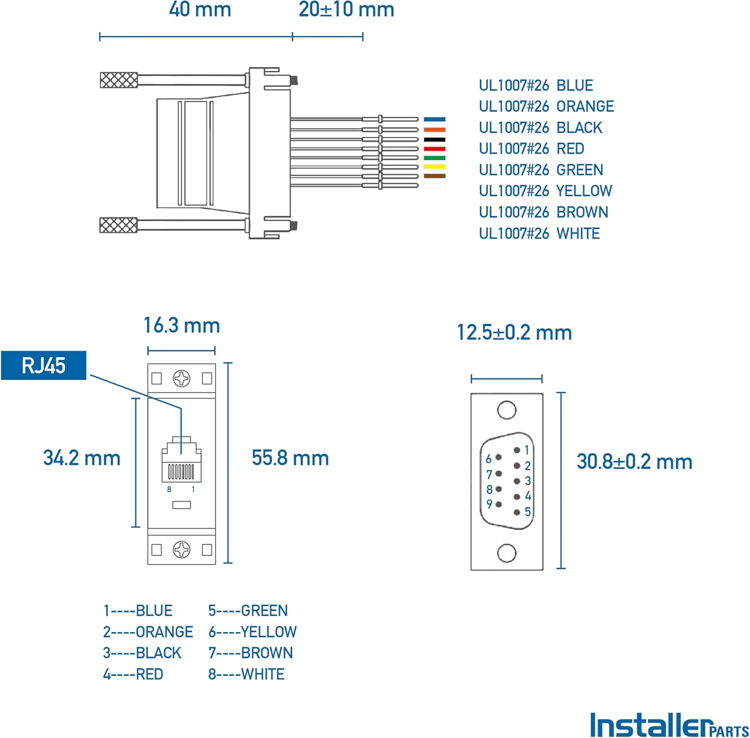 DB9 Female to RJ45 Modular Adapter - Ivory Finish for Easy Installation