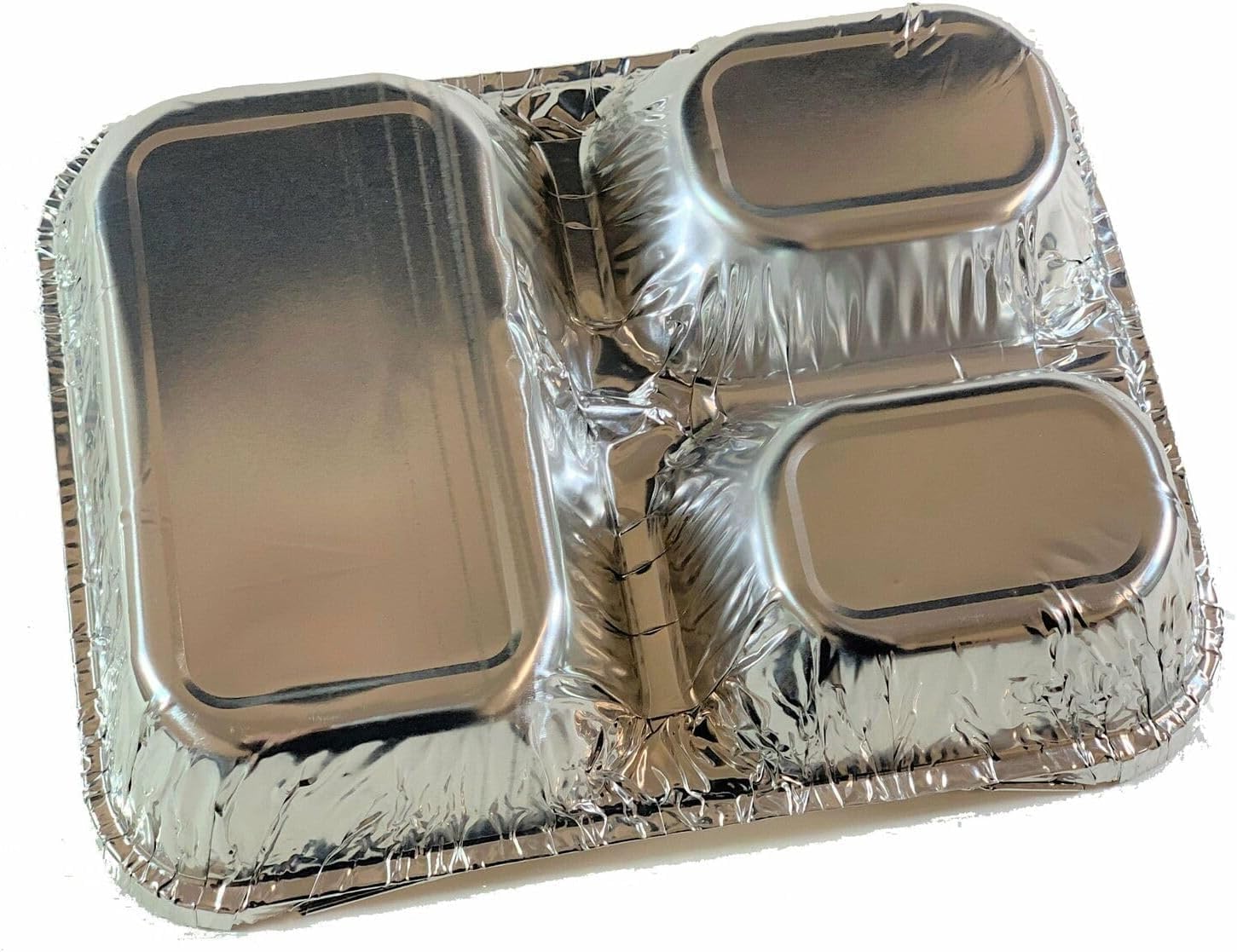 DCS Deals Disposable Aluminum Dinner Tray with Paper Lids - 3 Compartment Foil Pan for On-the-Go Meals (25 Pack)