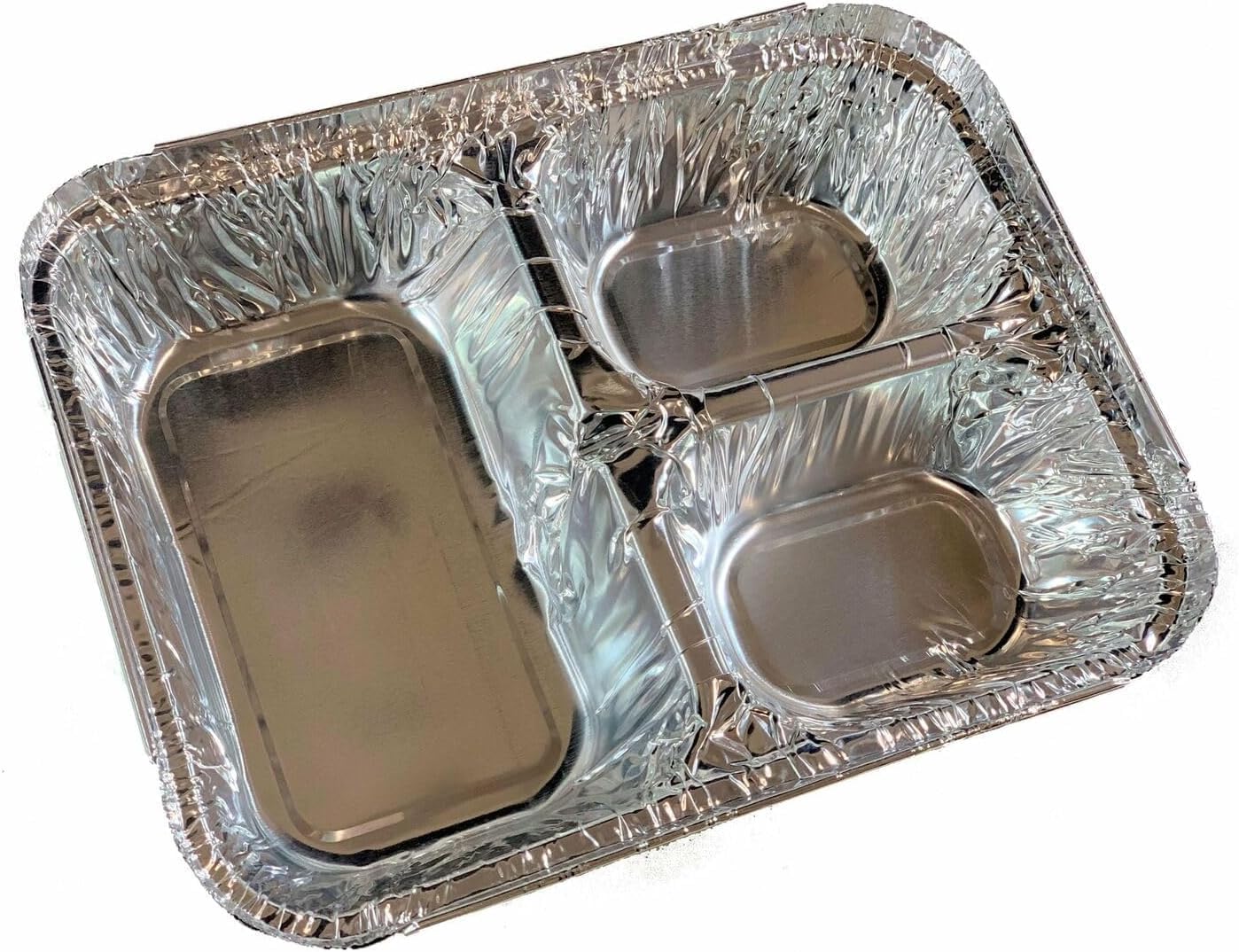 DCS Deals Disposable Aluminum Dinner Tray with Paper Lids - 3 Compartment Foil Pan for On-the-Go Meals (25 Pack)