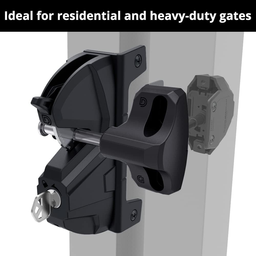 D&D Technologies LLD3KD LokkLatch Deluxe Series 3, Premium Key-Lockable Gate Latch for Metal, Wood, Vinyl Fences - Black