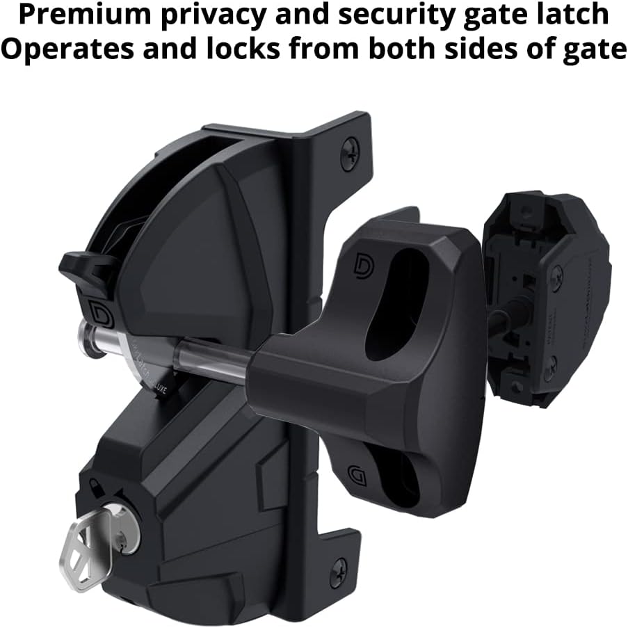 D&D Technologies LLD3KD LokkLatch Deluxe Series 3, Premium Key-Lockable Gate Latch for Metal, Wood, Vinyl Fences - Black
