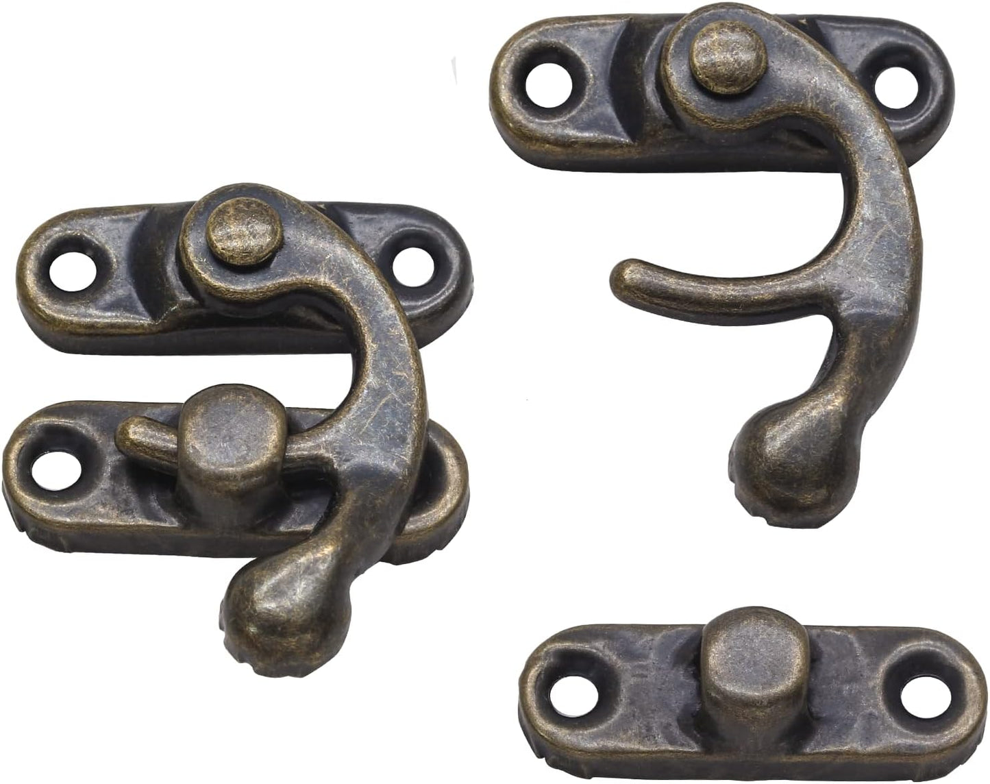 Decorative Antique Bronze Latch Hook Hasp Set with Small Box Hinges and Retro Lock - Ideal for Jewelry or Gift Boxes (1 Hasp + 2 Hinges)