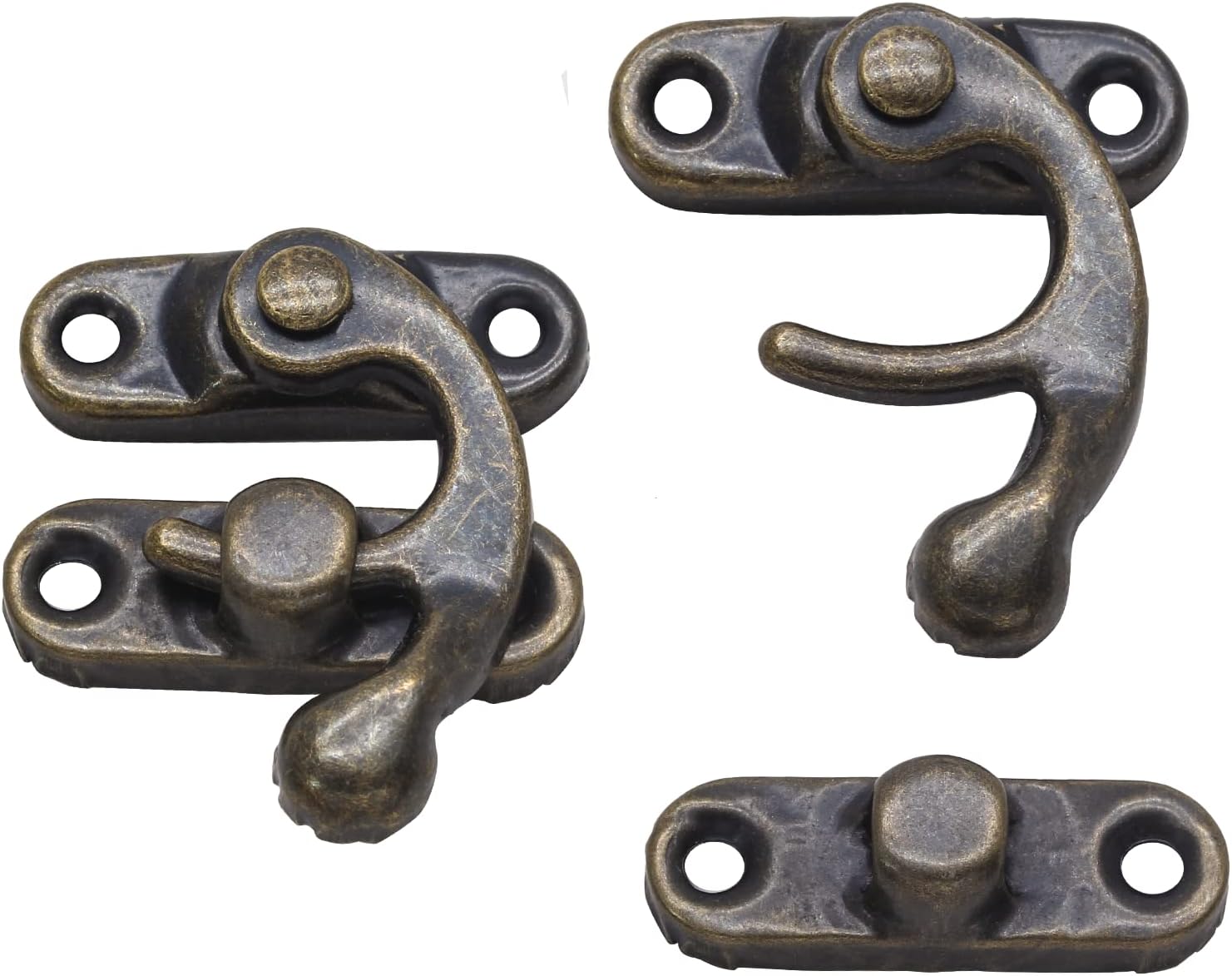 Decorative Antique Bronze Latch Hook Hasp Set with Small Box Hinges and Retro Lock - Ideal for Jewelry or Gift Boxes (1 Hasp + 2 Hinges)