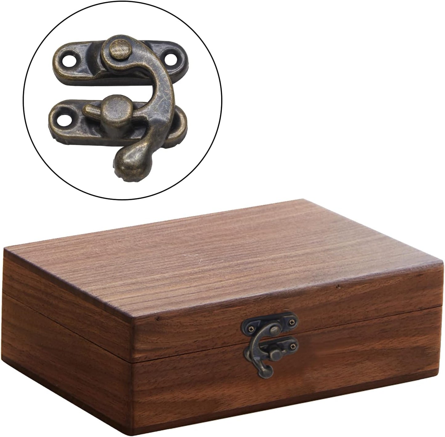 Decorative Antique Bronze Latch Hook Hasp Set with Small Box Hinges and Retro Lock - Ideal for Jewelry or Gift Boxes (1 Hasp + 2 Hinges)