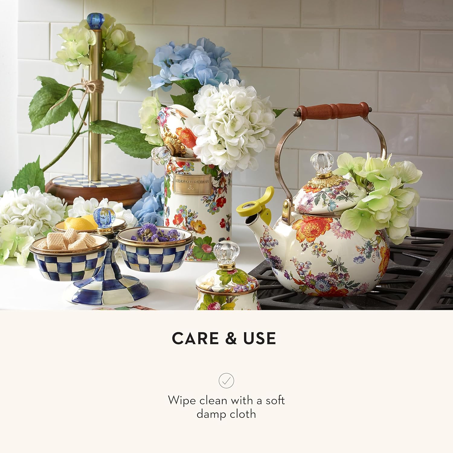 Decorative Blue-and-White Royal Check Wood Paper Towel Holder for Kitchen by MACKENZIE-CHILDS