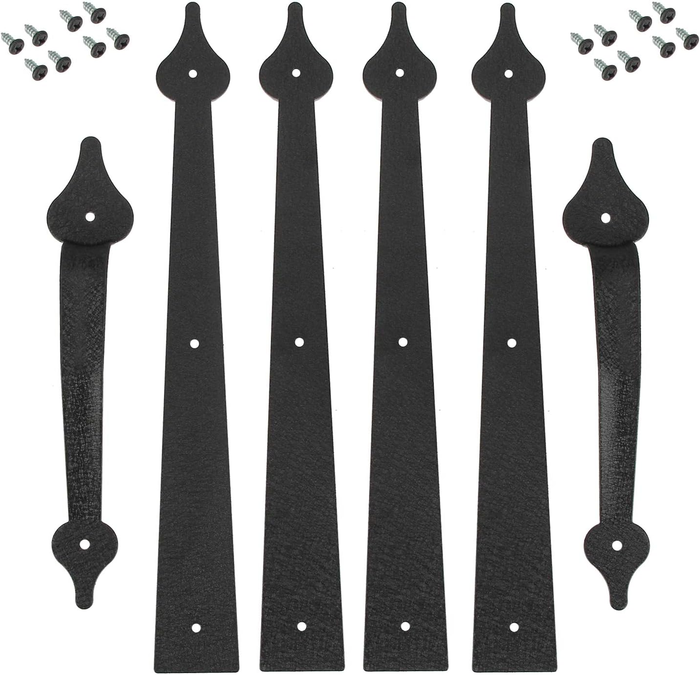 Decorative Spear Style Garage Door Hinges Handles Kit in Black - Set of 4 Hinges and 2 Handles - Faux Accents with Screw Mount Hardware - WildKart