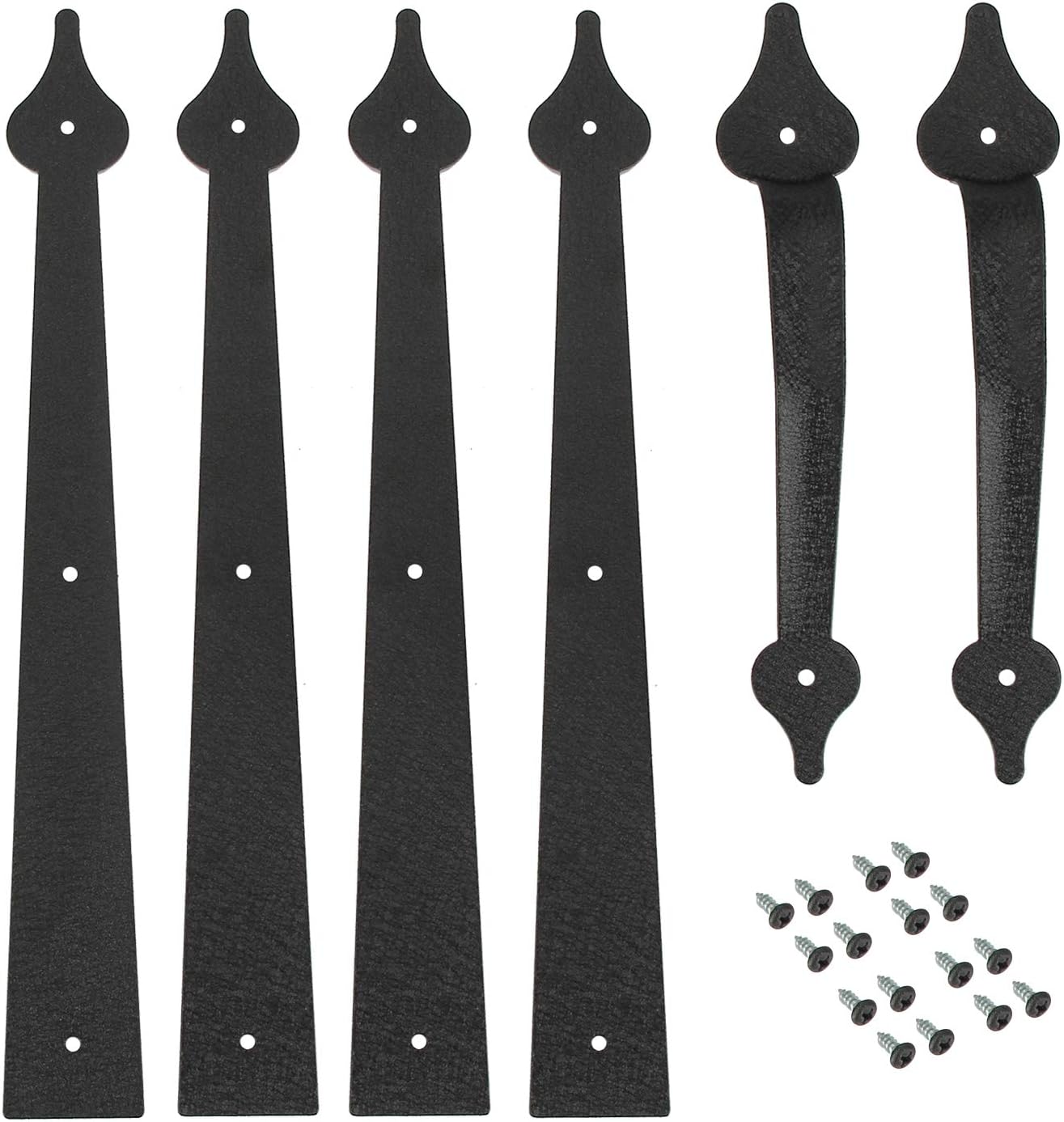 Decorative Spear Style Garage Door Hinges Handles Kit in Black - Set of 4 Hinges and 2 Handles - Faux Accents with Screw Mount Hardware - WildKart