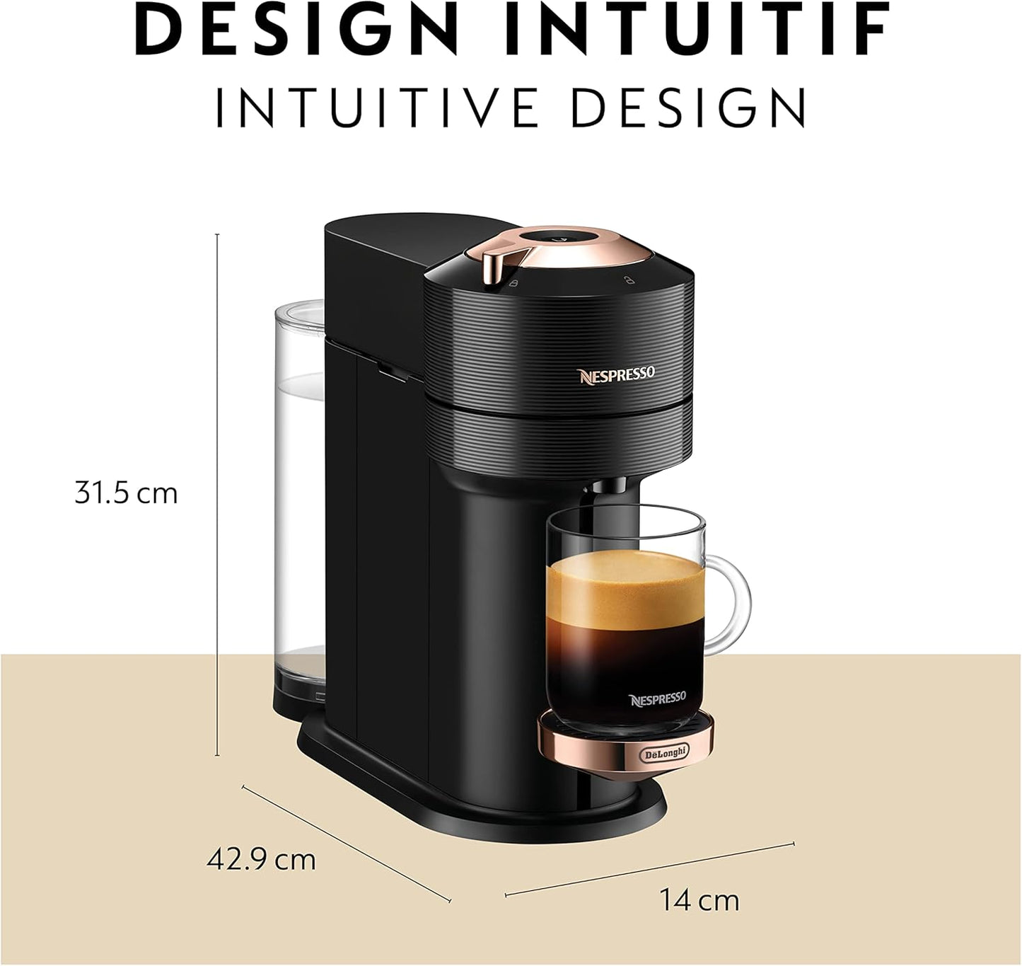 De'Longhi Nespresso Vertuo Next Coffee & Espresso Machine - Black/Rose Gold