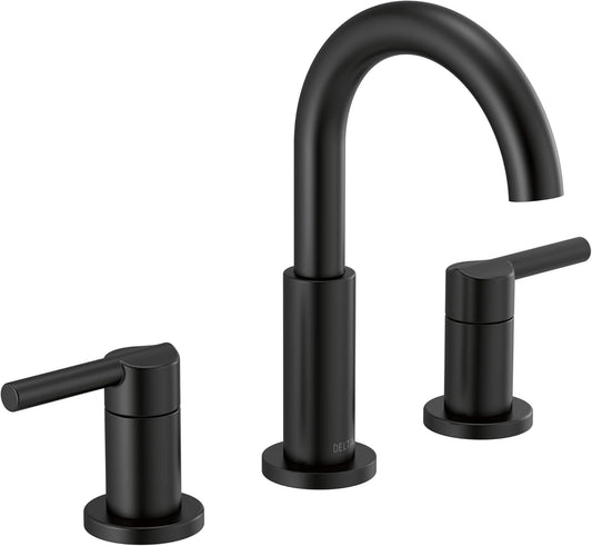 Delta Nicoli Matte Black Widespread Bathroom Faucet with 2 Handles and Drain Assembly