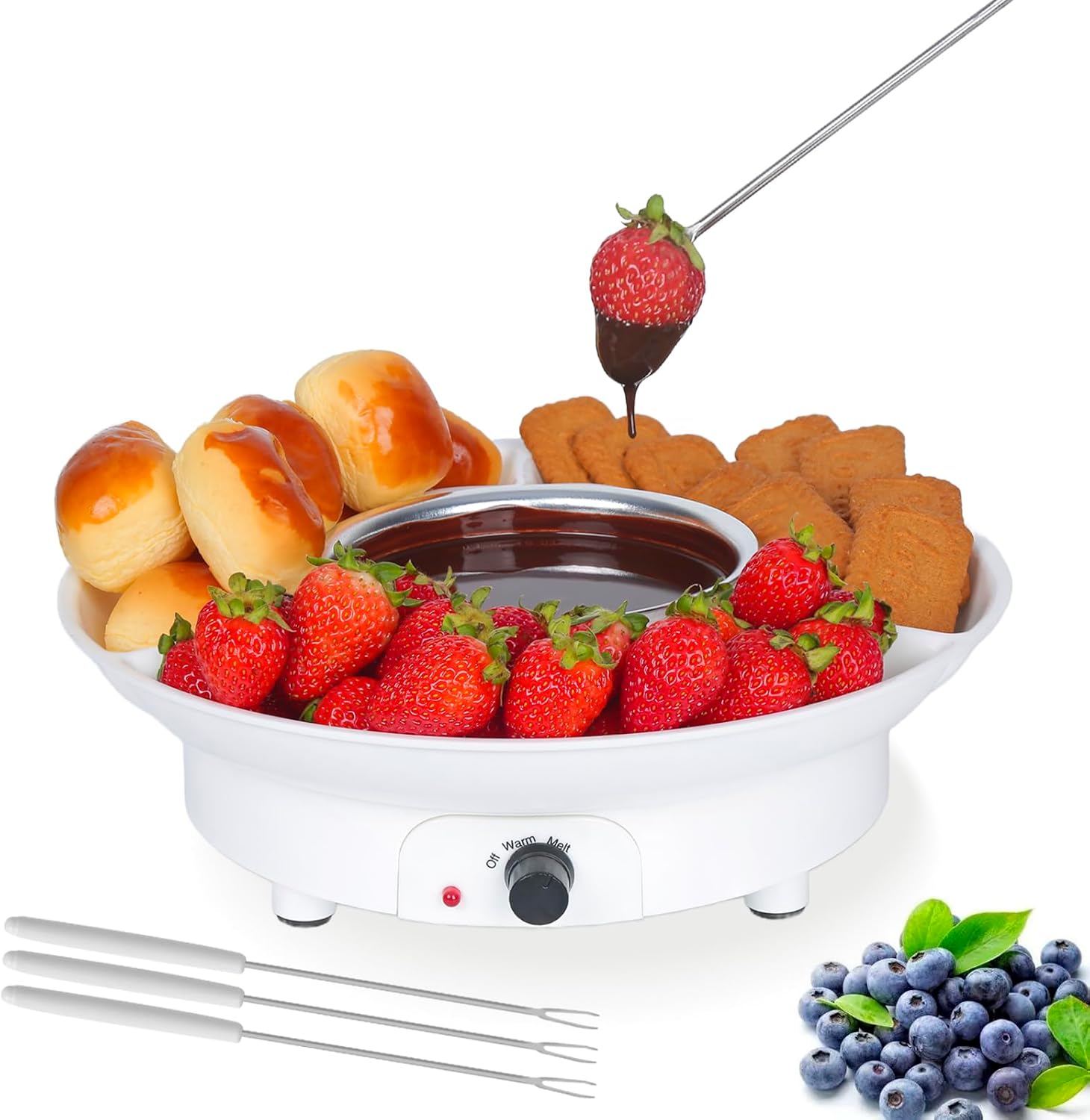 Deluxe Electric Fondue Pot Set with 4 Forks, Melting/Warming Setting, Removable Tray - Ideal for Chocolate, Cheese, Parties, Gifts, and Date Night