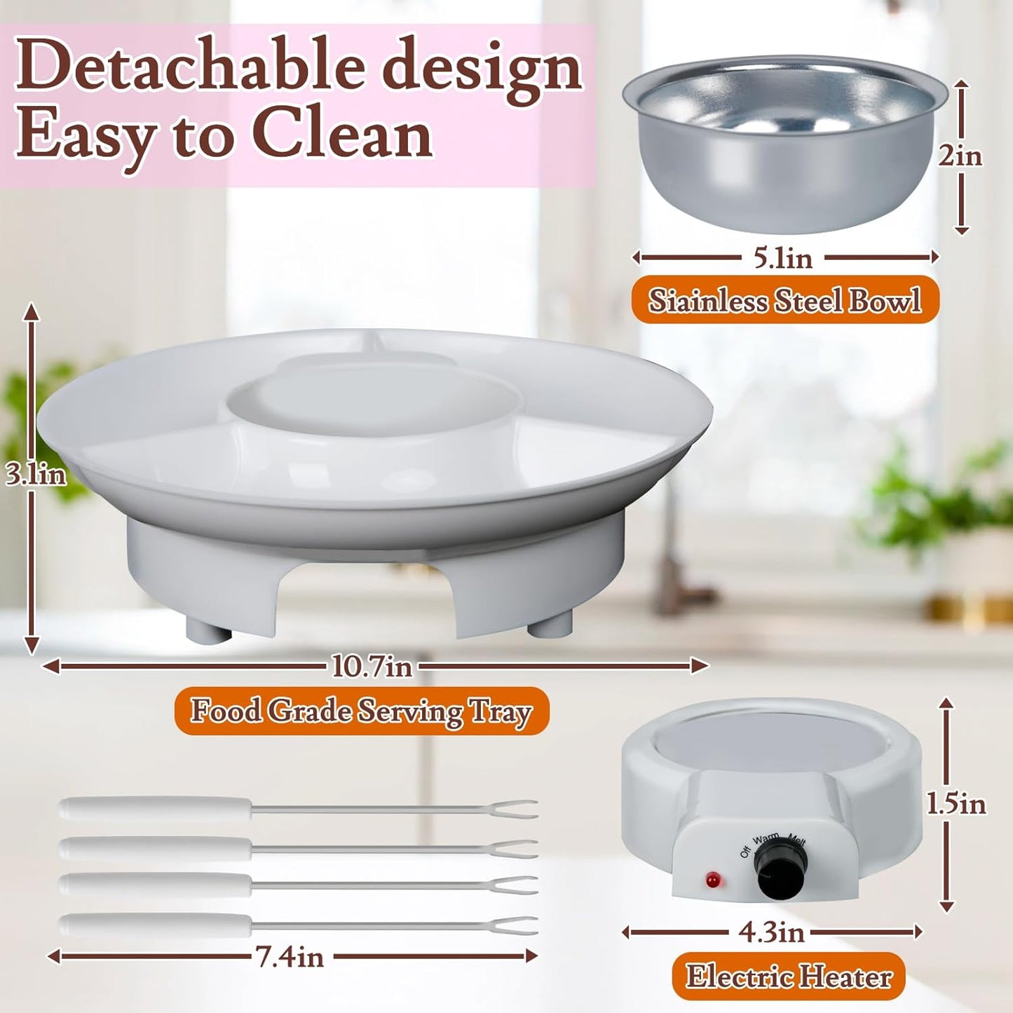 Deluxe Electric Fondue Pot Set with 4 Forks, Melting/Warming Setting, Removable Tray - Ideal for Chocolate, Cheese, Parties, Gifts, and Date Night