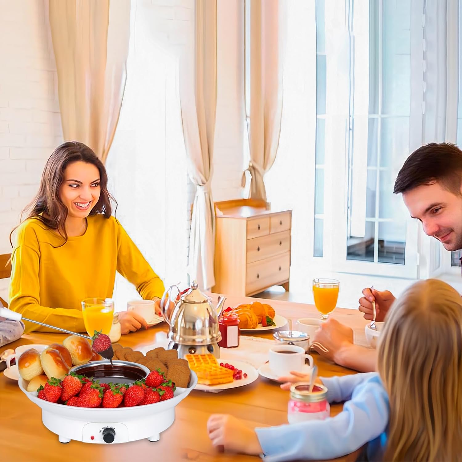 Deluxe Electric Fondue Pot Set with 4 Forks, Melting/Warming Setting, Removable Tray - Ideal for Chocolate, Cheese, Parties, Gifts, and Date Night