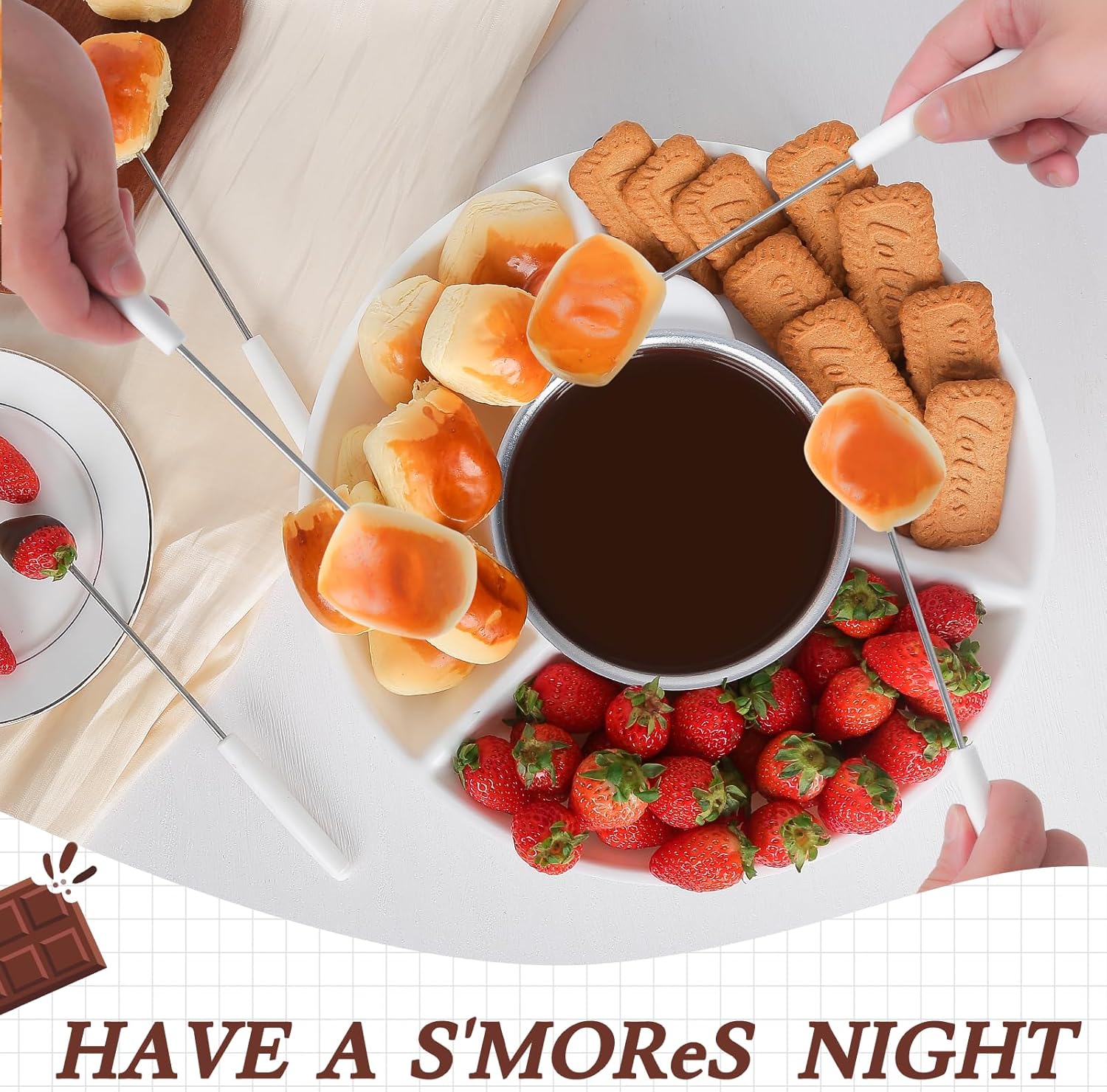 Deluxe Electric Fondue Pot Set with 4 Forks, Melting/Warming Setting, Removable Tray - Ideal for Chocolate, Cheese, Parties, Gifts, and Date Night