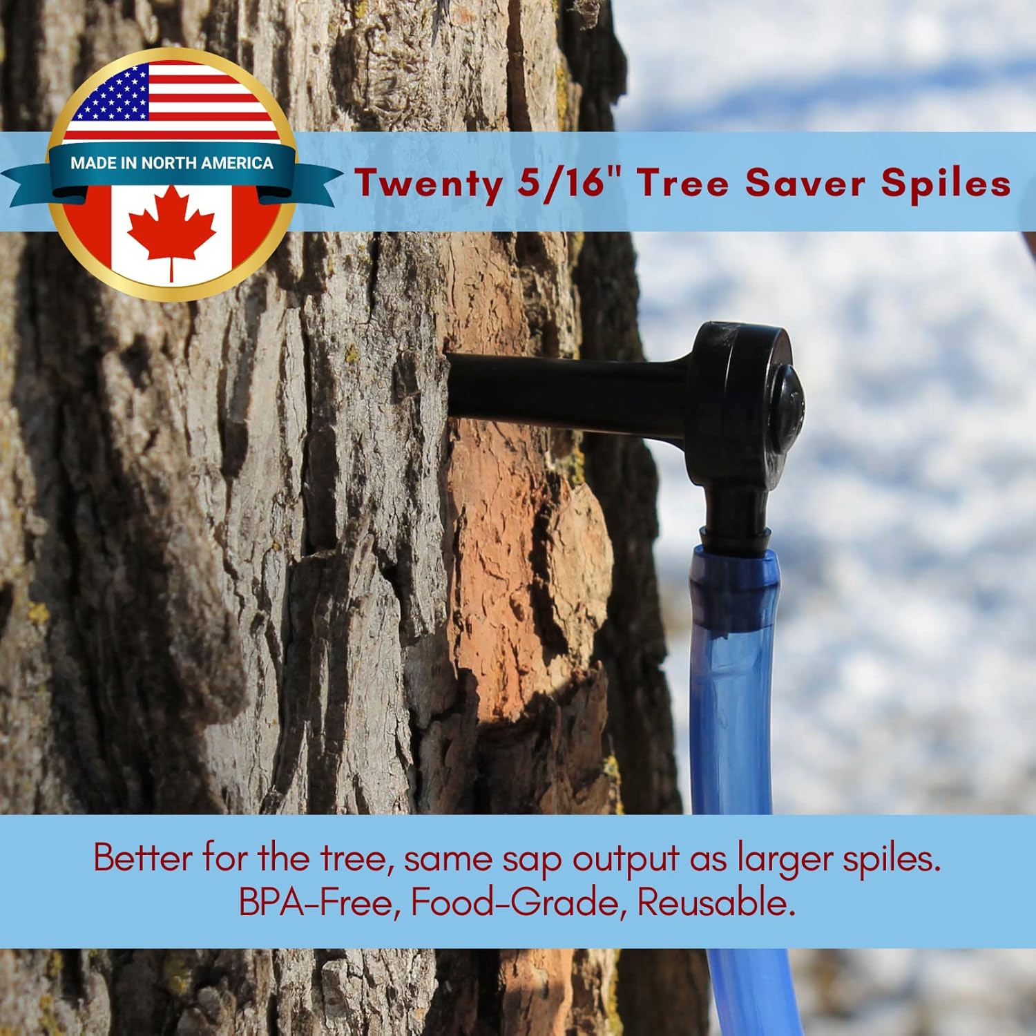 Deluxe Maple Syrup Tree Tapping Kit - (20) Taps, (20) 3-Foot Tubes, (2) 1-Quart Sap Filters - Dark Blue Tubing - Recipe Cards, Drill Bit, Guide Book