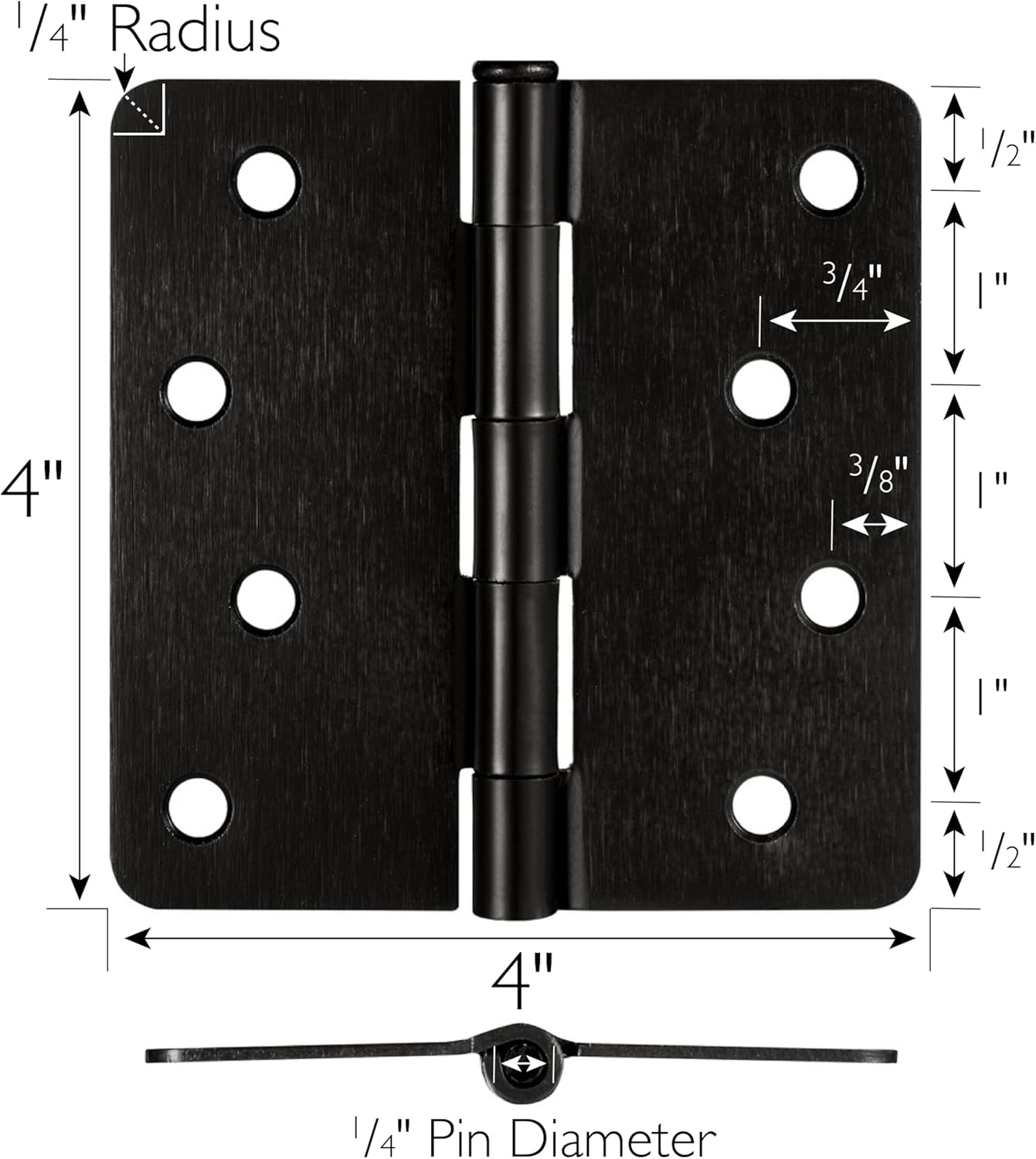Design House 181552 Oil Rubbed Bronze Interior Door Hinges 3-Pack, 4" x 4" Steel with 1/4" Radius
