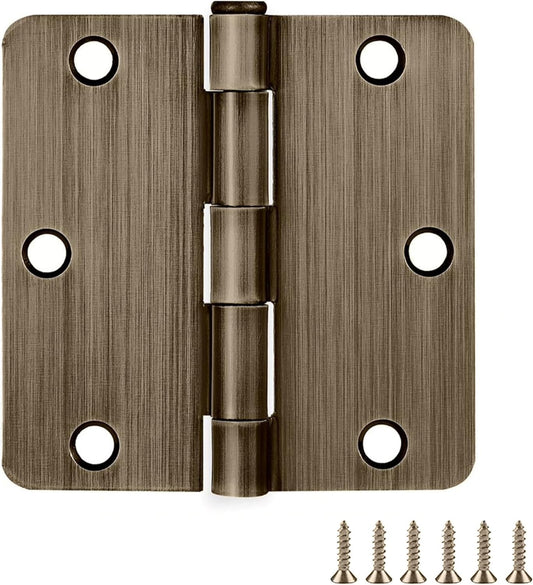 Design House 188383 6-Pack 3.5" x 3.5" Rounded Steel Door Hinges - Antique Brass Finish - Fits Standard Interior Doors