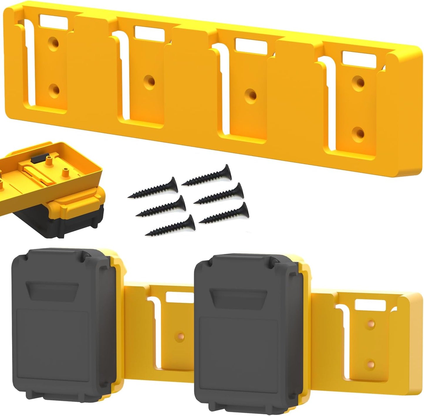 DeWalt 20V Battery Rack for 4 Slot Bulk Storage in Garage Tool Organization - Wall Mount Holder for Dewalt 20v Batteries (Yellow-1pc)