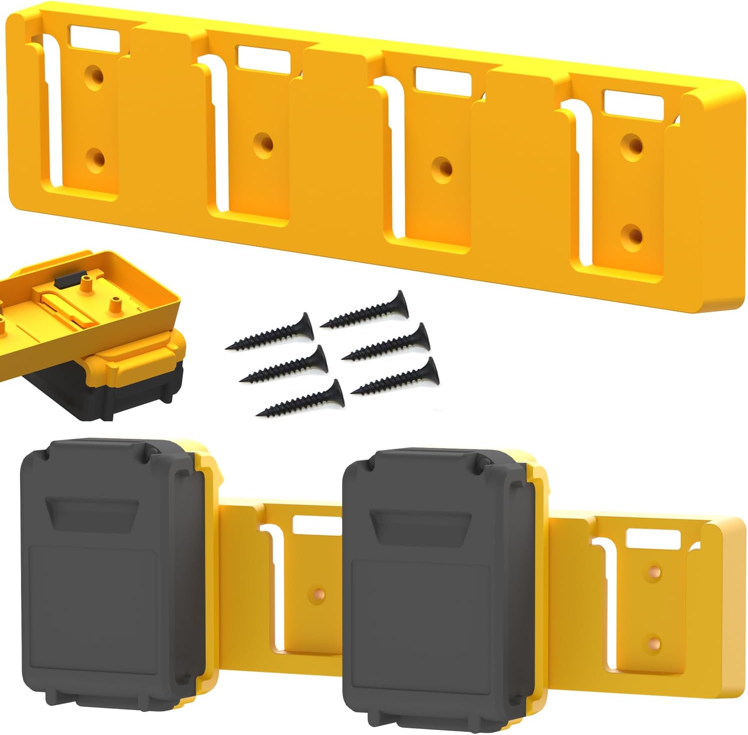DeWalt 20V Battery Rack for 4 Slot Bulk Storage in Garage Tool Organization - Wall Mount Holder for Dewalt 20v Batteries (Yellow-1pc)