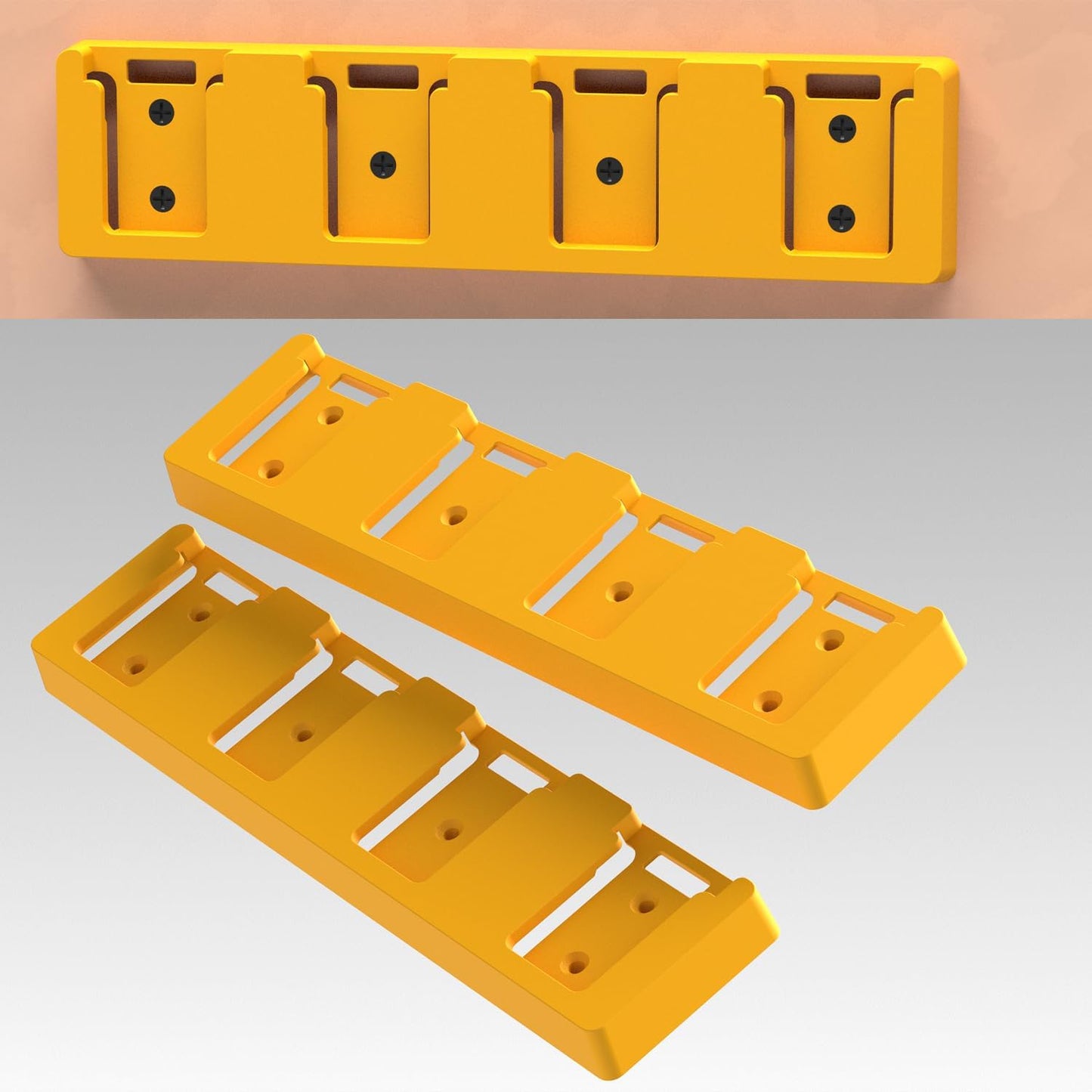 DeWalt 20V Battery Rack for 4 Slot Bulk Storage in Garage Tool Organization - Wall Mount Holder for Dewalt 20v Batteries (Yellow-1pc)