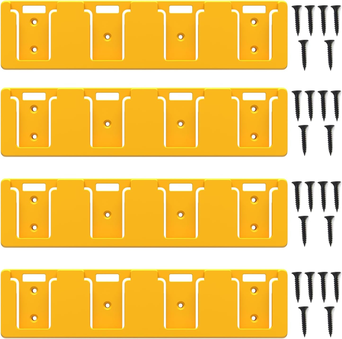 DeWalt 20V Battery Rack Holder for 4 Batteries, Wall Mount Garage Tool Organizer Hook - Yellow (4pc)